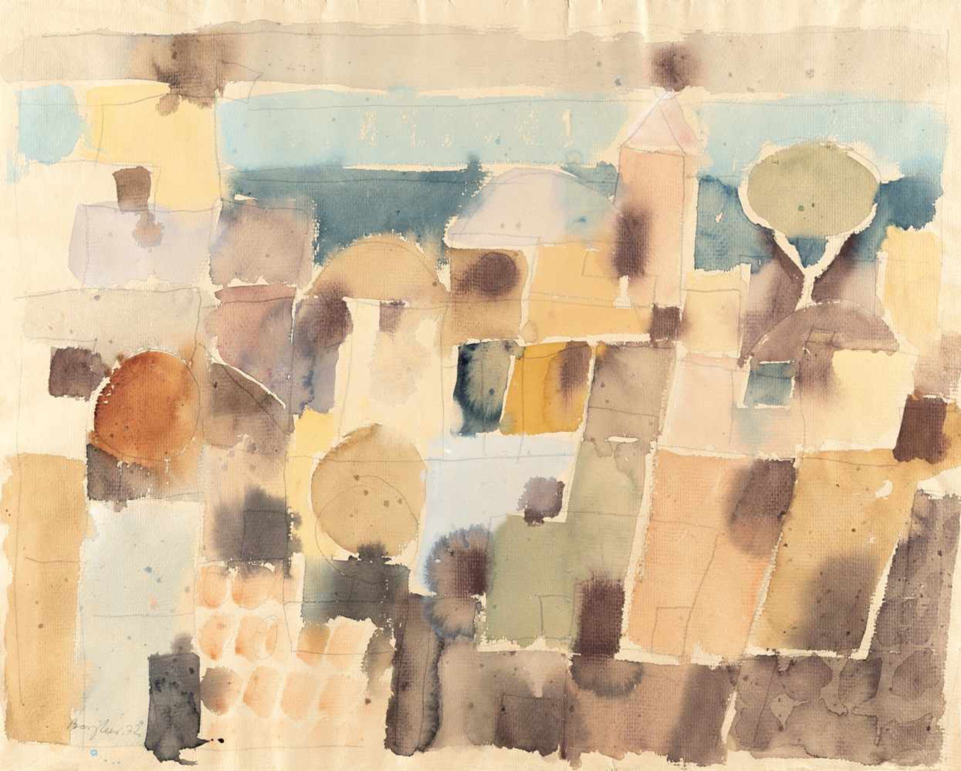 Eduard Bargheer1901 - Hamburg - 1979Southern town in morning lightWatercolour and pencil on slightly