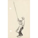 Lyonel Feininger1871 - New York - 1956The anglerCharcoal on drawing paper. (1911). C. 14 x 8 cm.