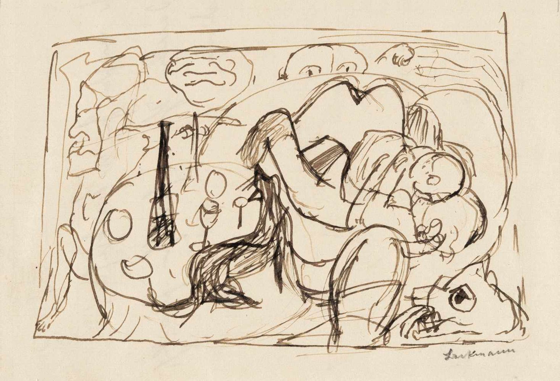 Max Beckmann1884 Leipzig - New York 1950Brothel – Couple on the sofa IIBlackish brown ink pen on
