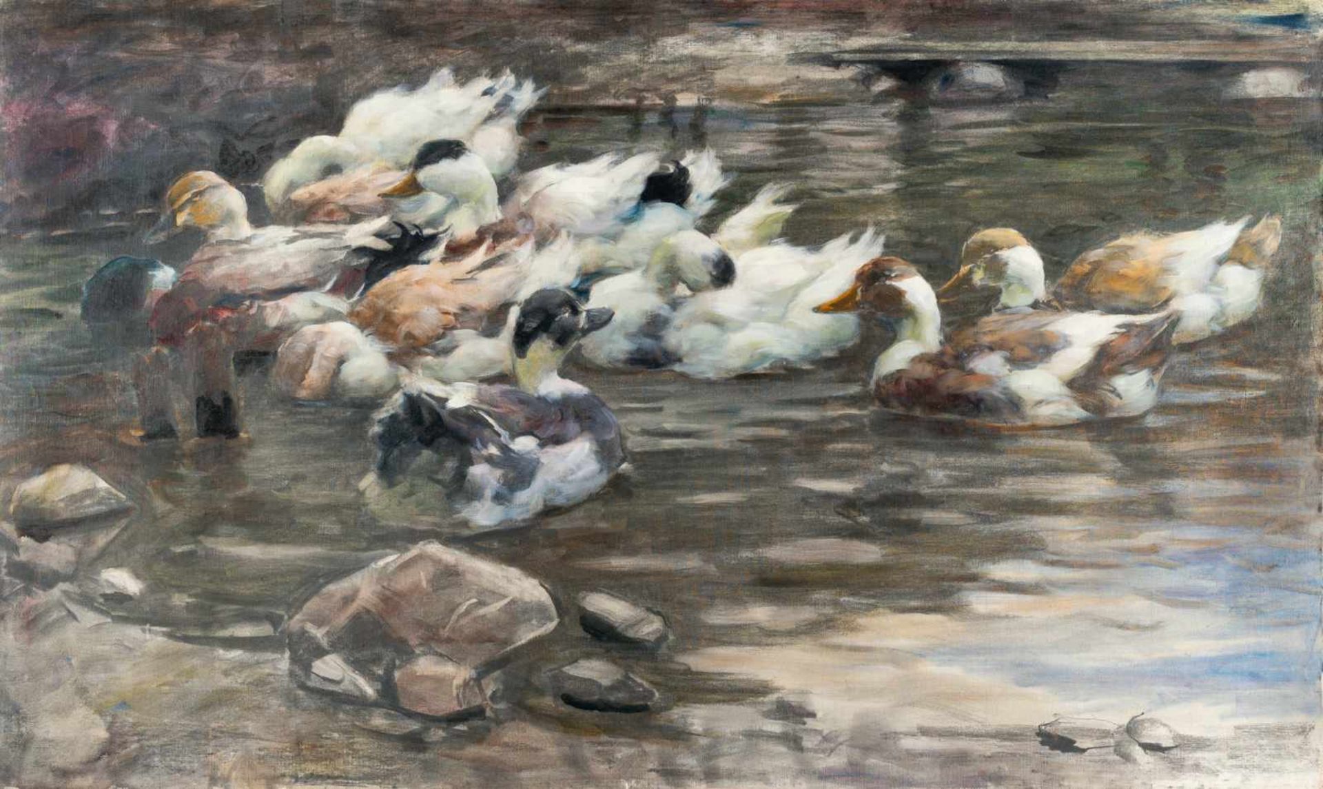 Alexander Koester1864 Bergneustadt - München 1932Ducks by a pond with stonesOil on canvas. (Around