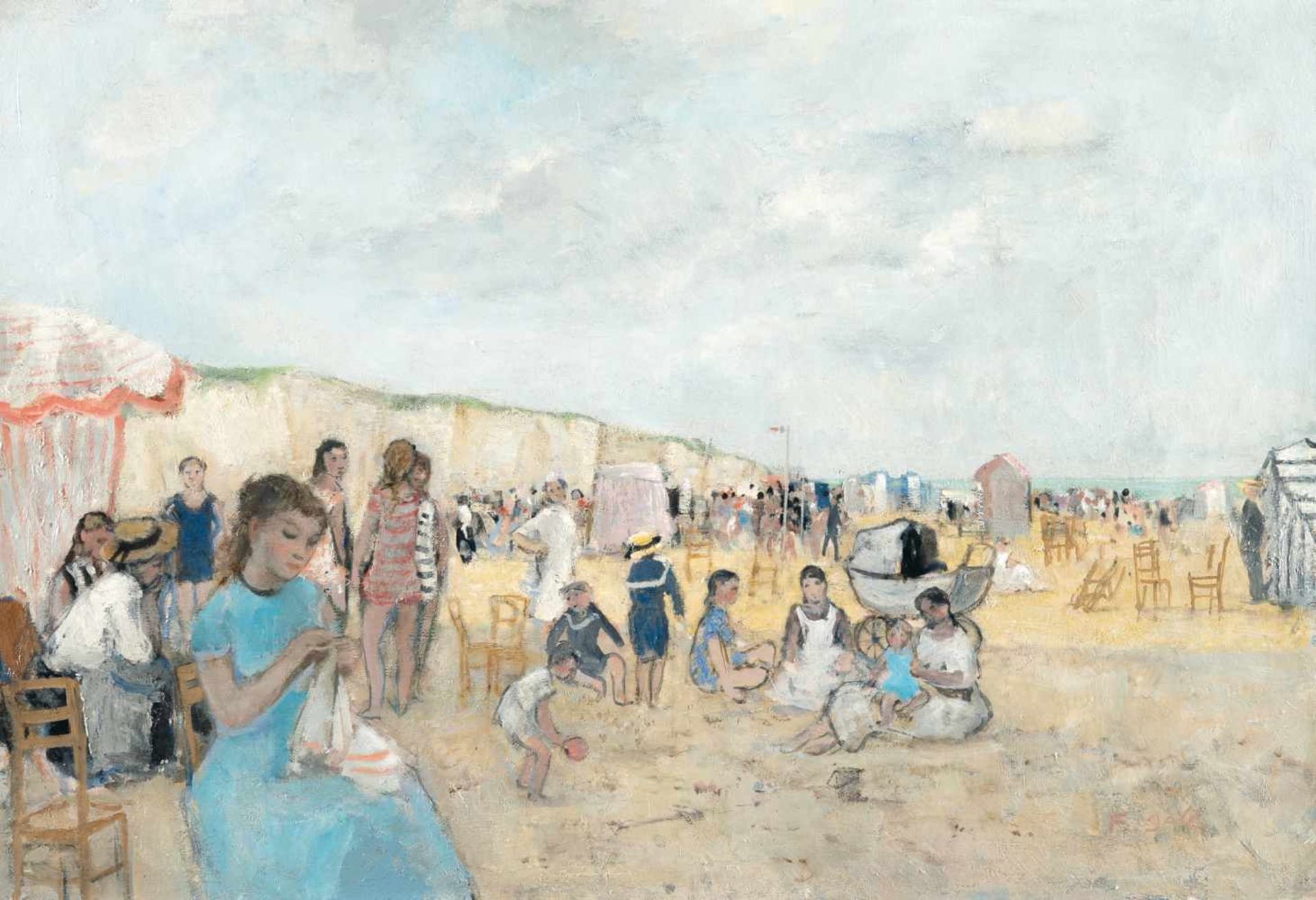 François Gall1912 Kolozsvár/Ungarn – Paris 1987Plage de TréportOil on canvas. C. 38 x 55 cm.