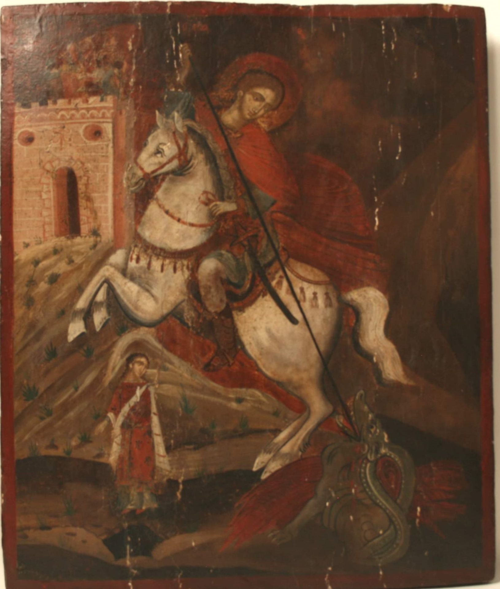 Icône de Saint Georges terrassant le dragon, Grèce, début XIXème - Le saint est [...]