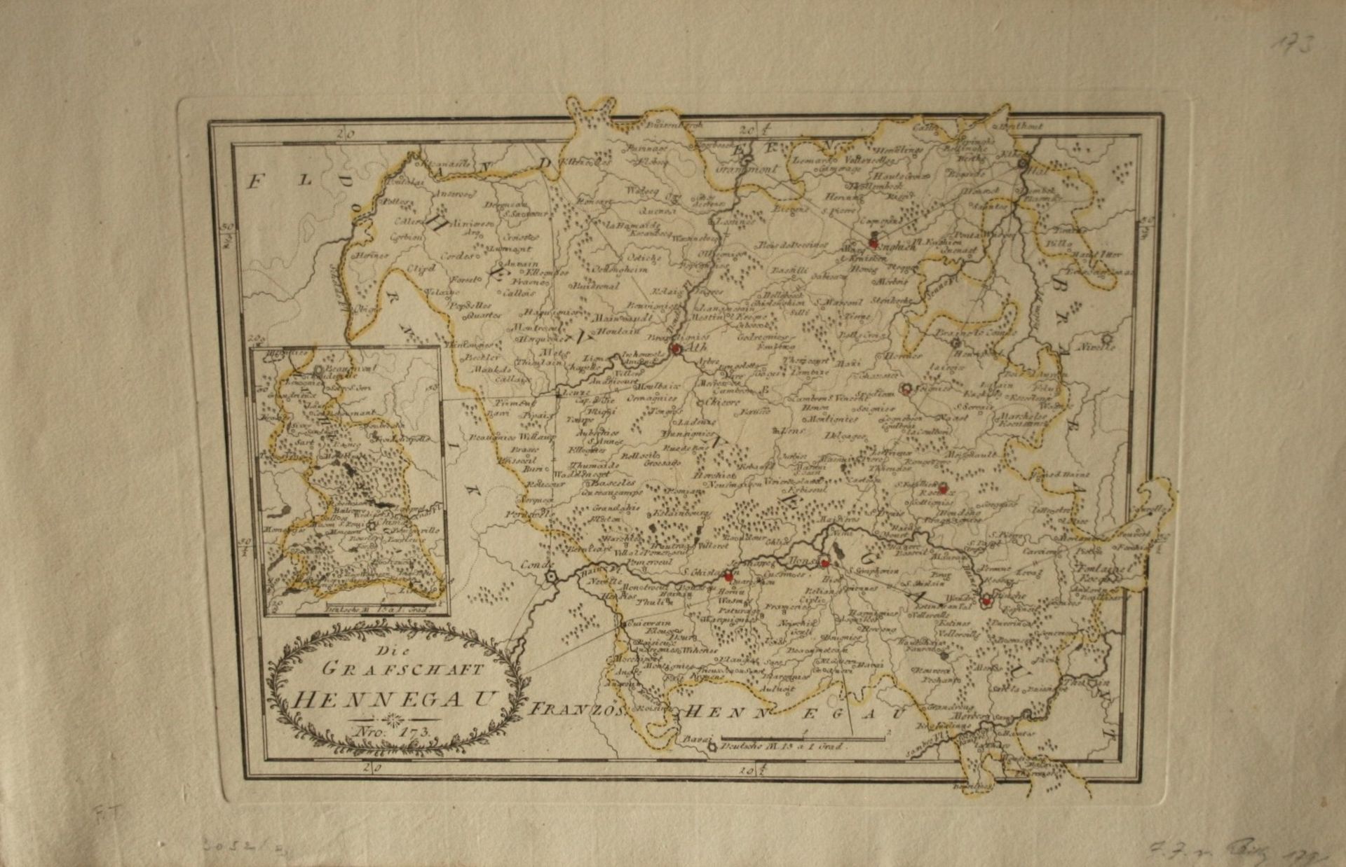Carte géographique ancienne "Die Grafschaft Hennegau. Nro. 173", par Reilly, 1792, [...]