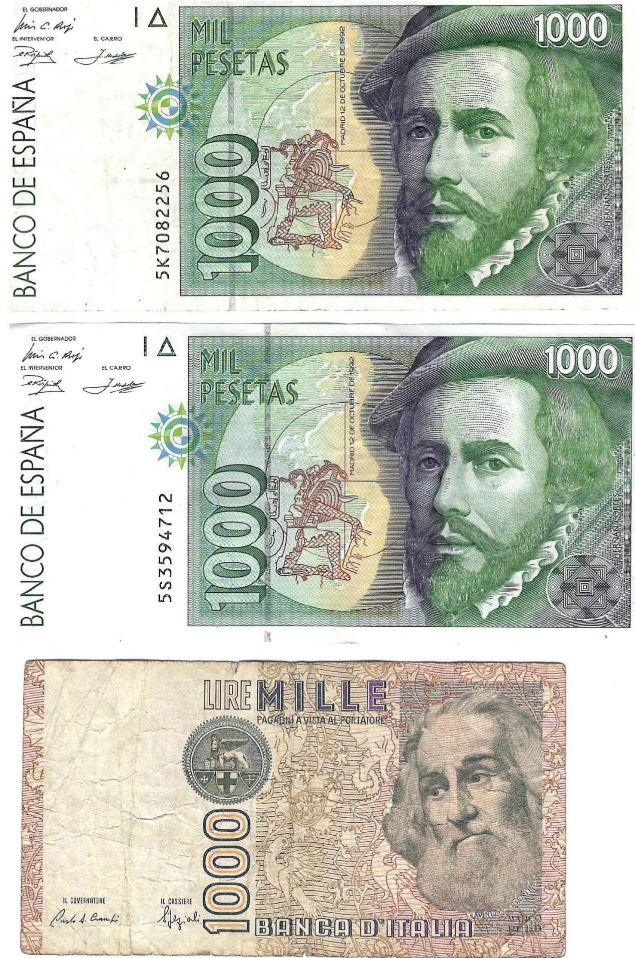 Ensemble de billets de la Banque de Belgique / Italie / Espagne : 5 x 100 Francs [...] - Bild 3 aus 3