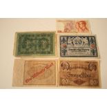 Ensemble de 5 billets de banque anciens de différents pays : Belgique et Allemagne - [...]