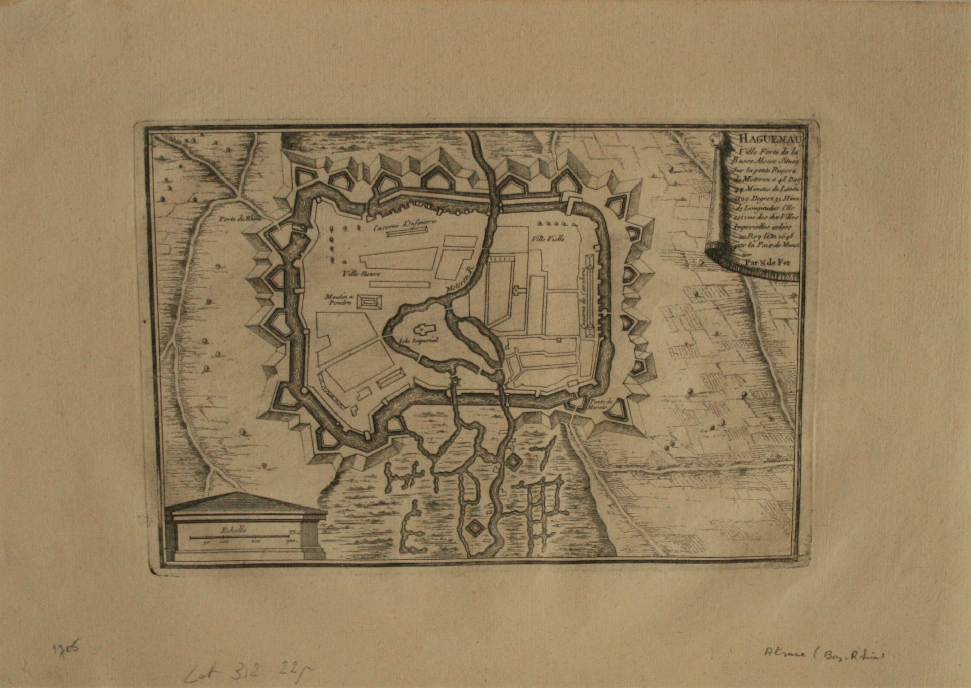 Plan de la place forte de HAGUENAU par Nicolas de FER, 1705 - Dimensions : 27 x 38,5 [...]