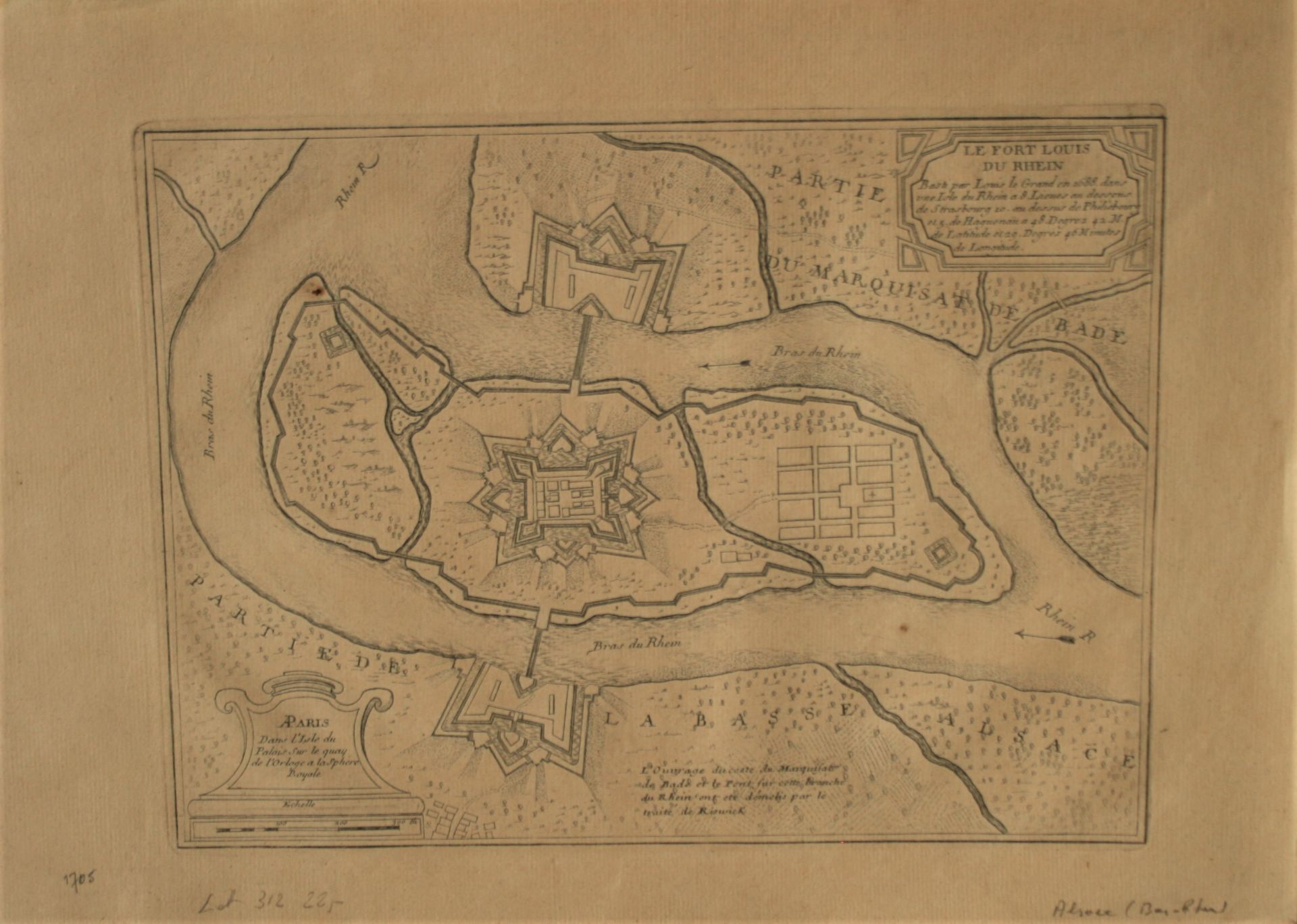 Plan de la place forte de FORT LOUIS du RHEIN par Nicolas de FER, 1705 - Dimensions : [...]