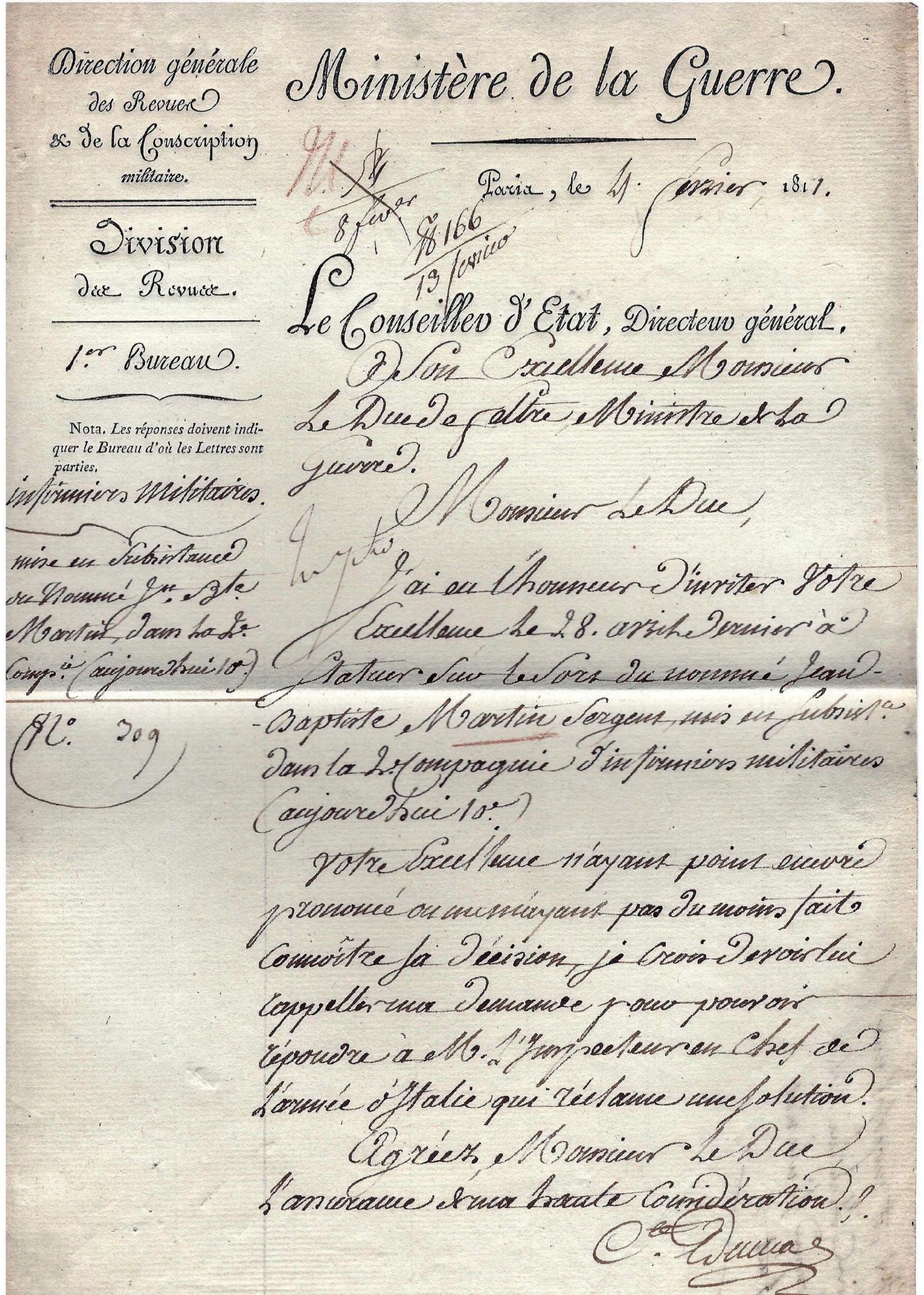 Document pré-imprimé du 4 février 1811 signé du Ministère de la Guerre, du [...]