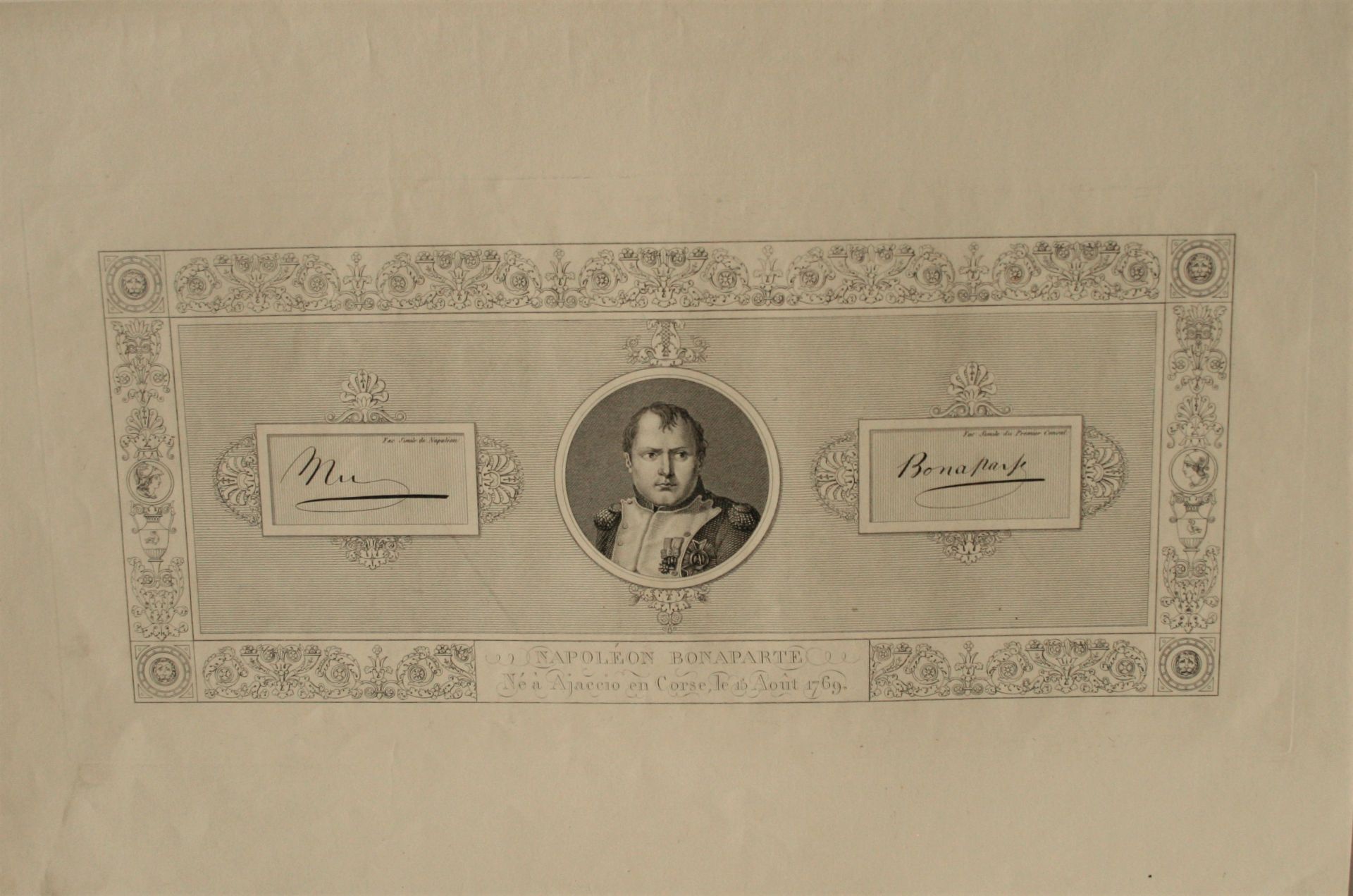 Gravure du XIXe siècle figurant le portrait et la signature de Napoléon Bonaparte - [...]