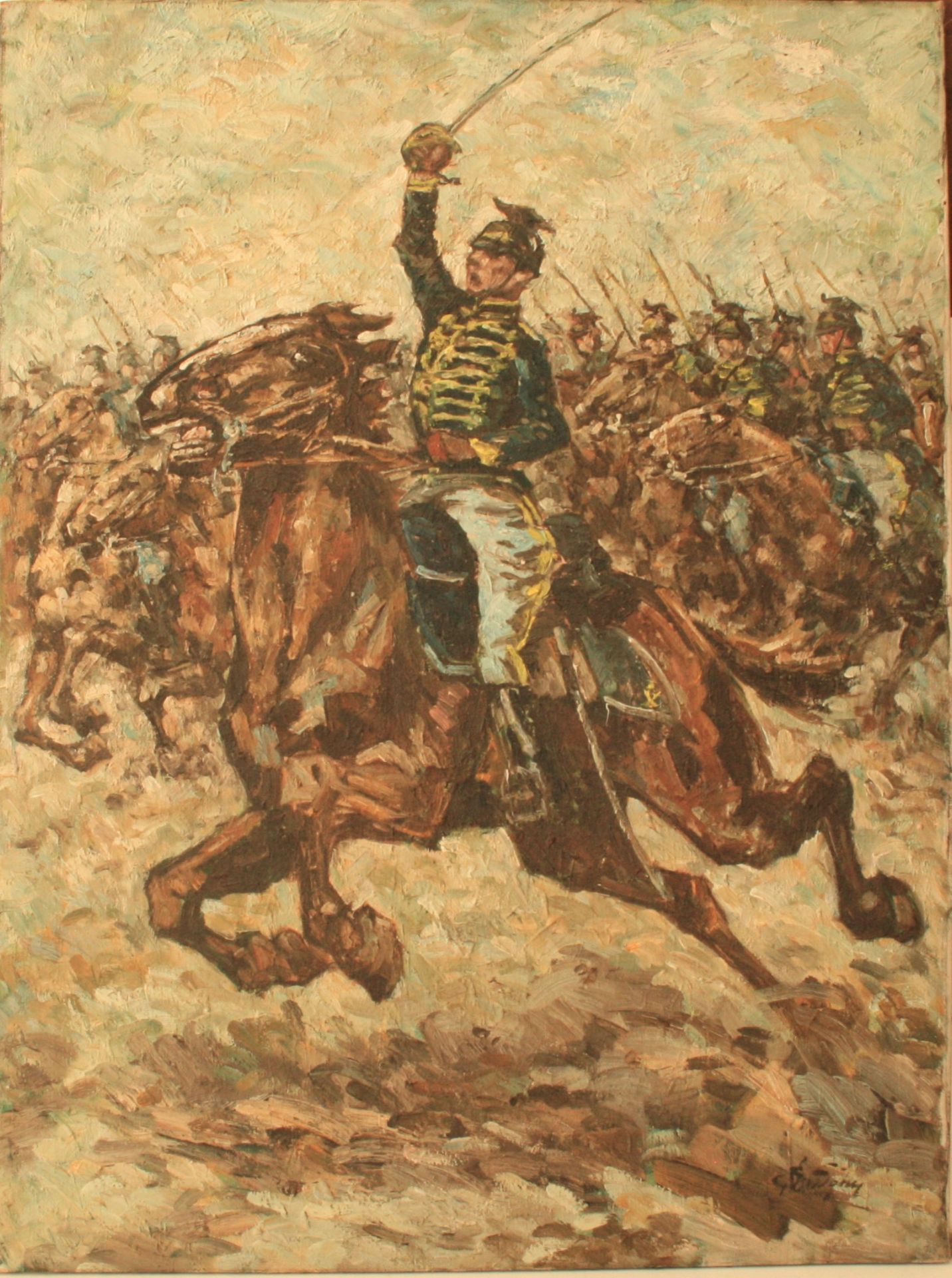 Huile sur toile signé BETTIGNY : Charge de Hussards, années 50 - Dimensions : 80 x [...]