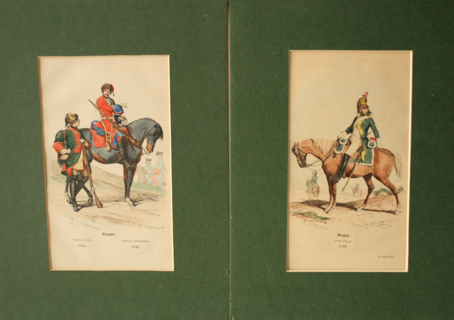 Ensemble de 2 gravures colorisées de Dragons : 1799 Armée d'Egypte et 1762 [...]