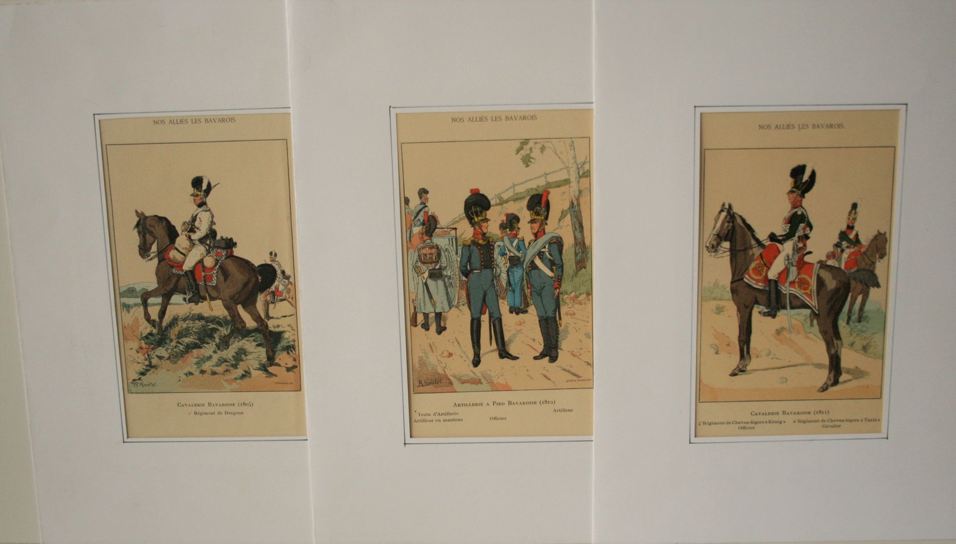 Ensemble de 7 gravures colorisées de soldats bavarois du Ier Empire Français, sous [...]