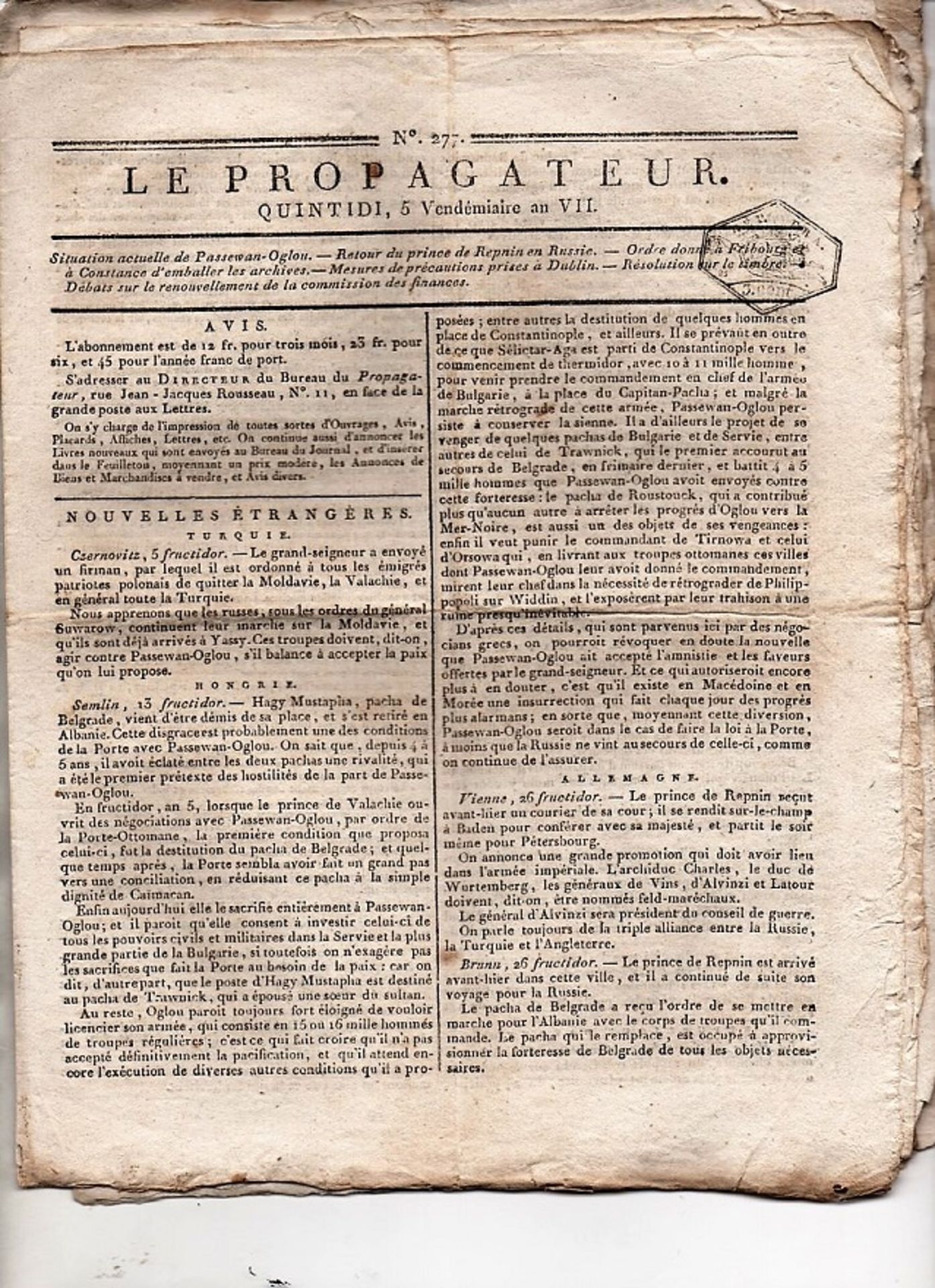 Ensemble de 25 numéros du journal de la Révolution Françaises "Le Propagateur" [...] - Bild 2 aus 4