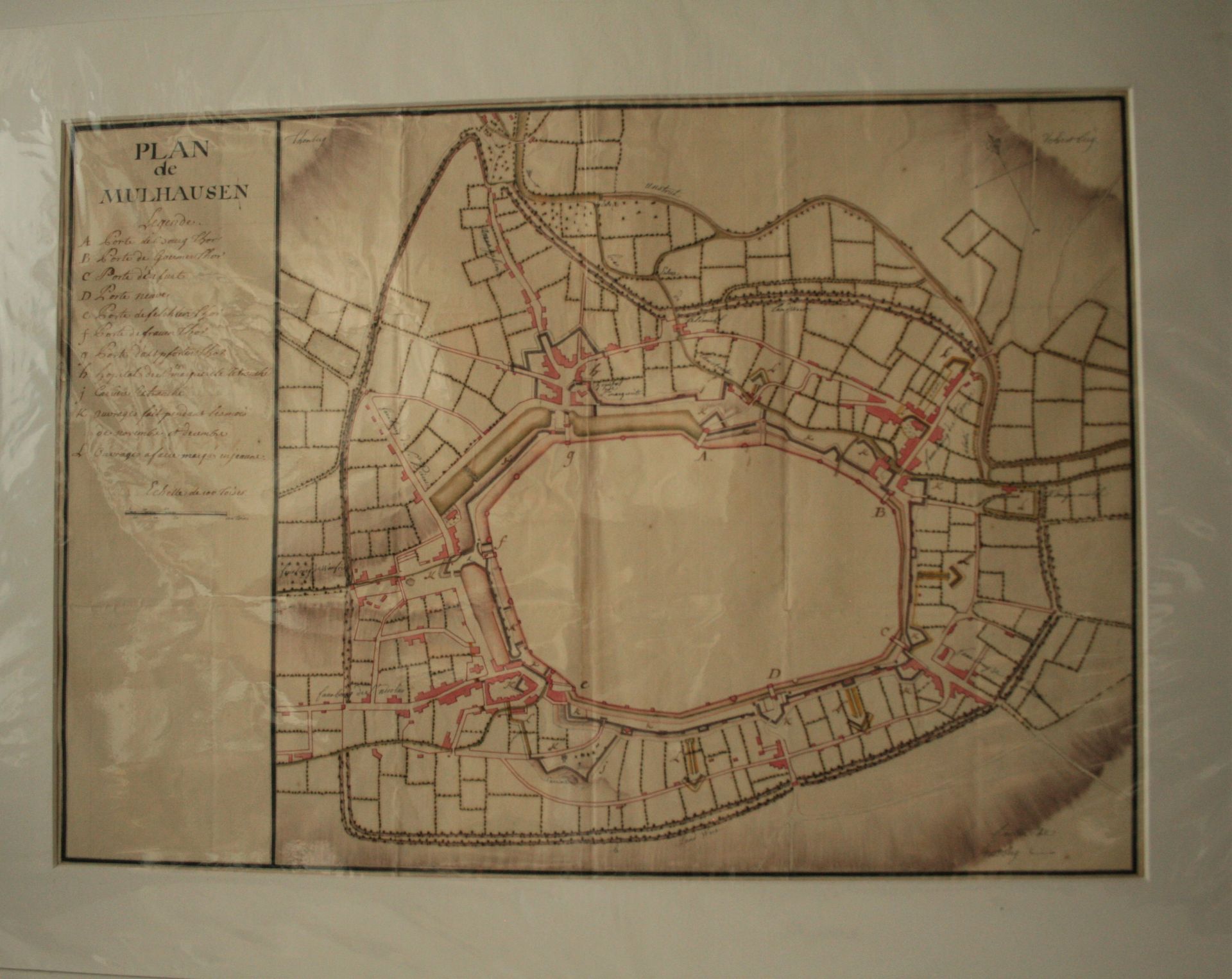 Plan manuscrit du XVIIIe siècle de la ville de Mulhausen (Thuringe), rehaussé et [...]