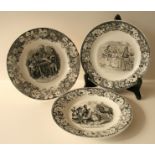Ensemble de 6 assiettes plates (22,5 cm) BOCH des années 1830 au décor de scènes [...]