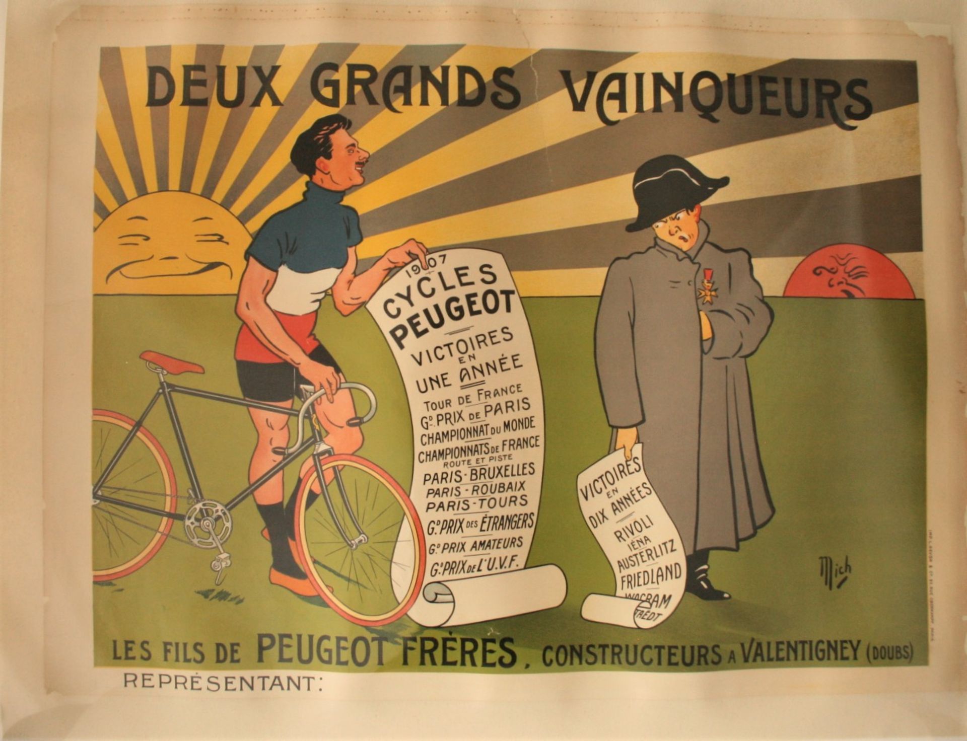 Affiche des Cycles PEUGEOT de 1907 dessinée par MICH, Imprimerie L. REVON. & Cie, [...]