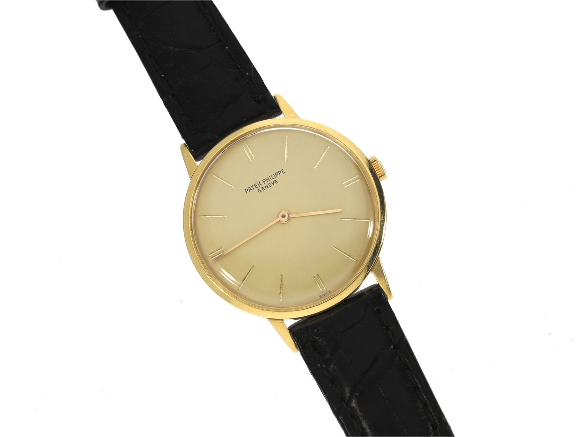 Armbanduhr: hochfeine Patek Philippe Herrenuhr "Calatrava", Ref. 3468, ca.1966Ca. Ø33mm, 18K Gold,