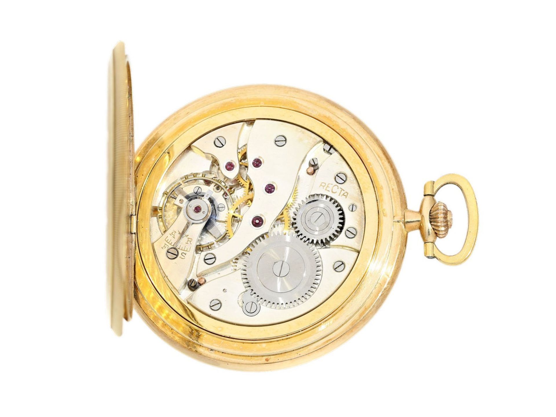 Taschenuhr: elegante und feine Art déco Goldsavonnette mit aufwändiger Gehäusedekoration, Marke - Bild 4 aus 4