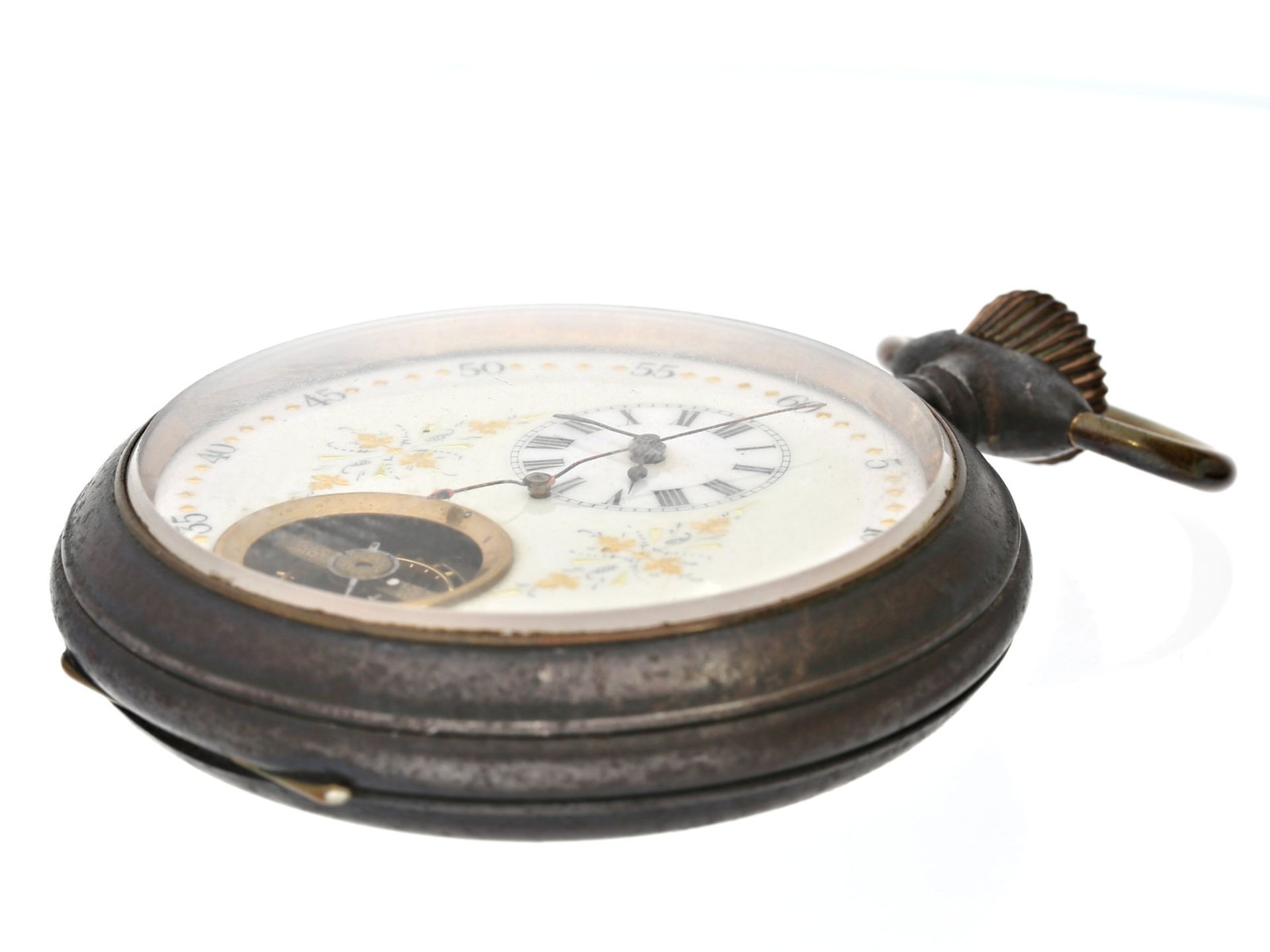 Taschenuhr: sehr seltene, übergroße 15-Tage-Taschenuhr mit dezentralem Zifferblatt, Sicht auf die - Image 2 of 3