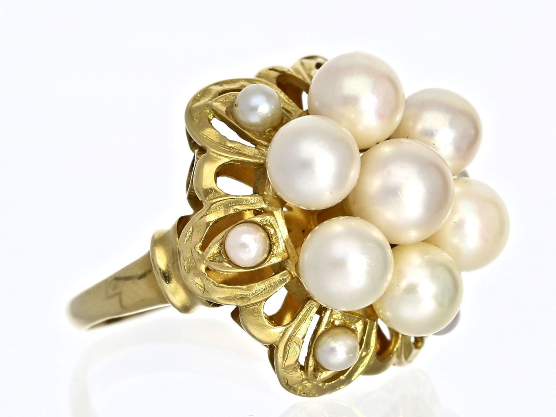 Ring: vintage Damenring mit Perlen, hochwertige und ehemals teure GoldschmiedearbeitCa. Ø18mm, RG57,
