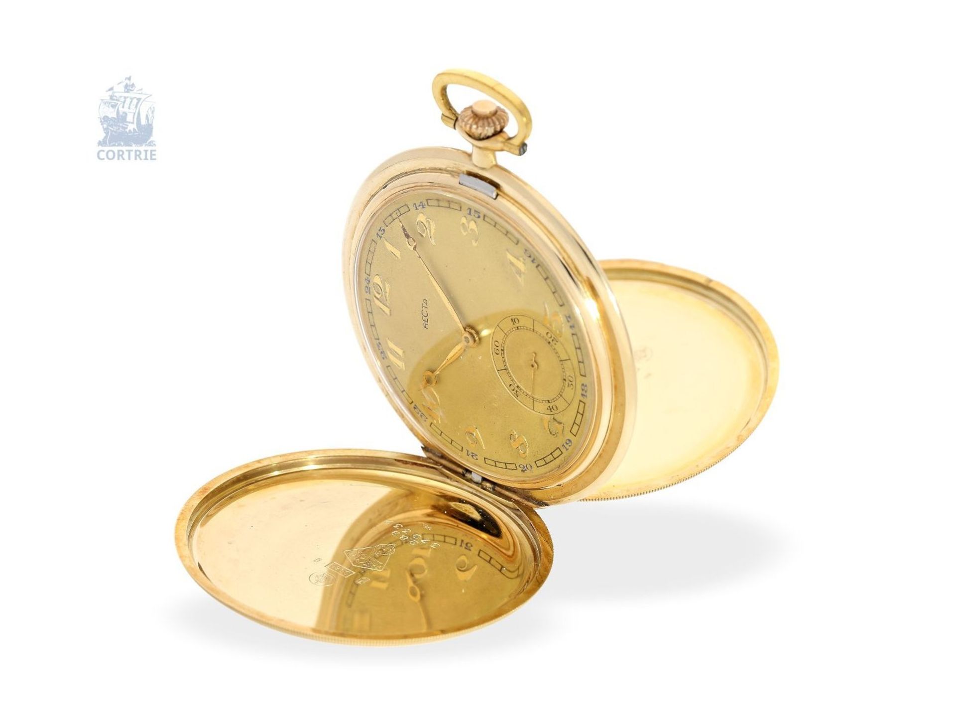 Taschenuhr: elegante und feine Art déco Goldsavonnette mit aufwändiger Gehäusedekoration, Marke - Image 3 of 4