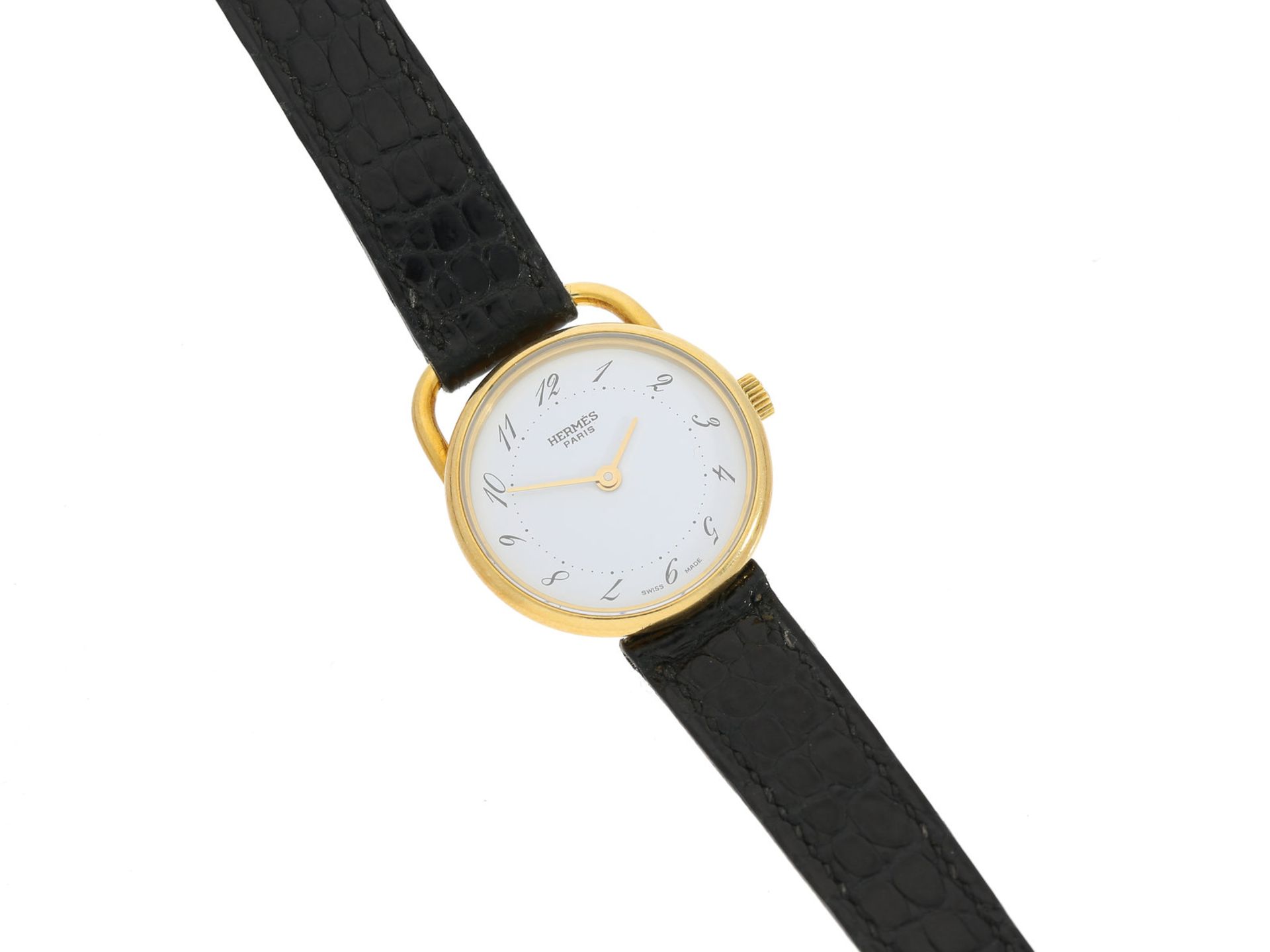 Armbanduhr: gesuchte Designeruhr von Hermes, "Lady Arceau" in 18K Gold, verkauft um 2000/2001Ca.
