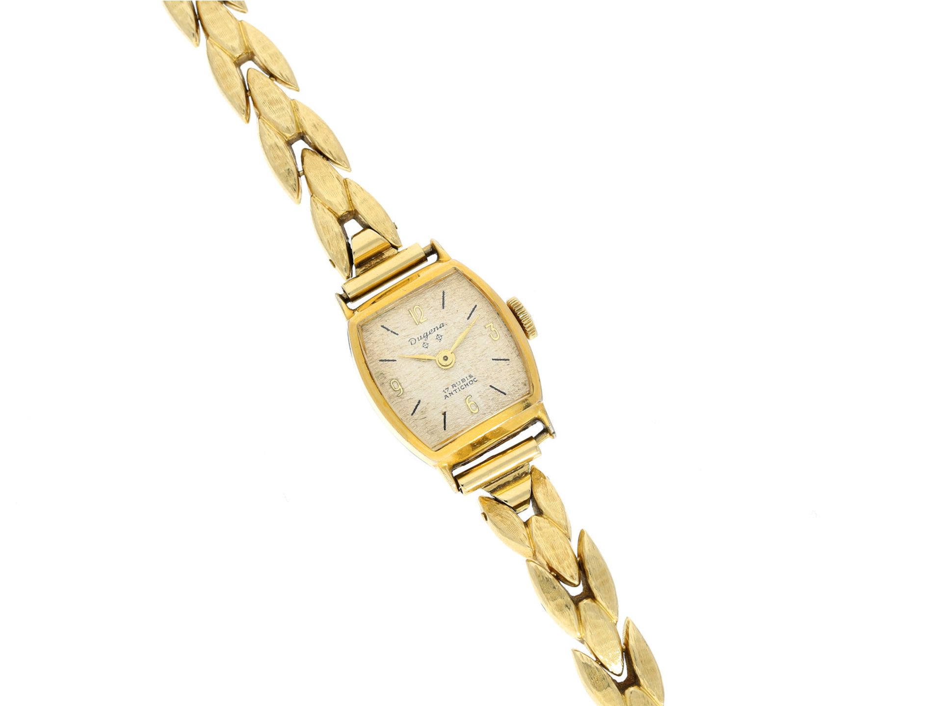 Armbanduhr: vergoldete vintage Damenuhr der Marke Dugena mit goldenem Armband aus 14K GelbgoldCa.