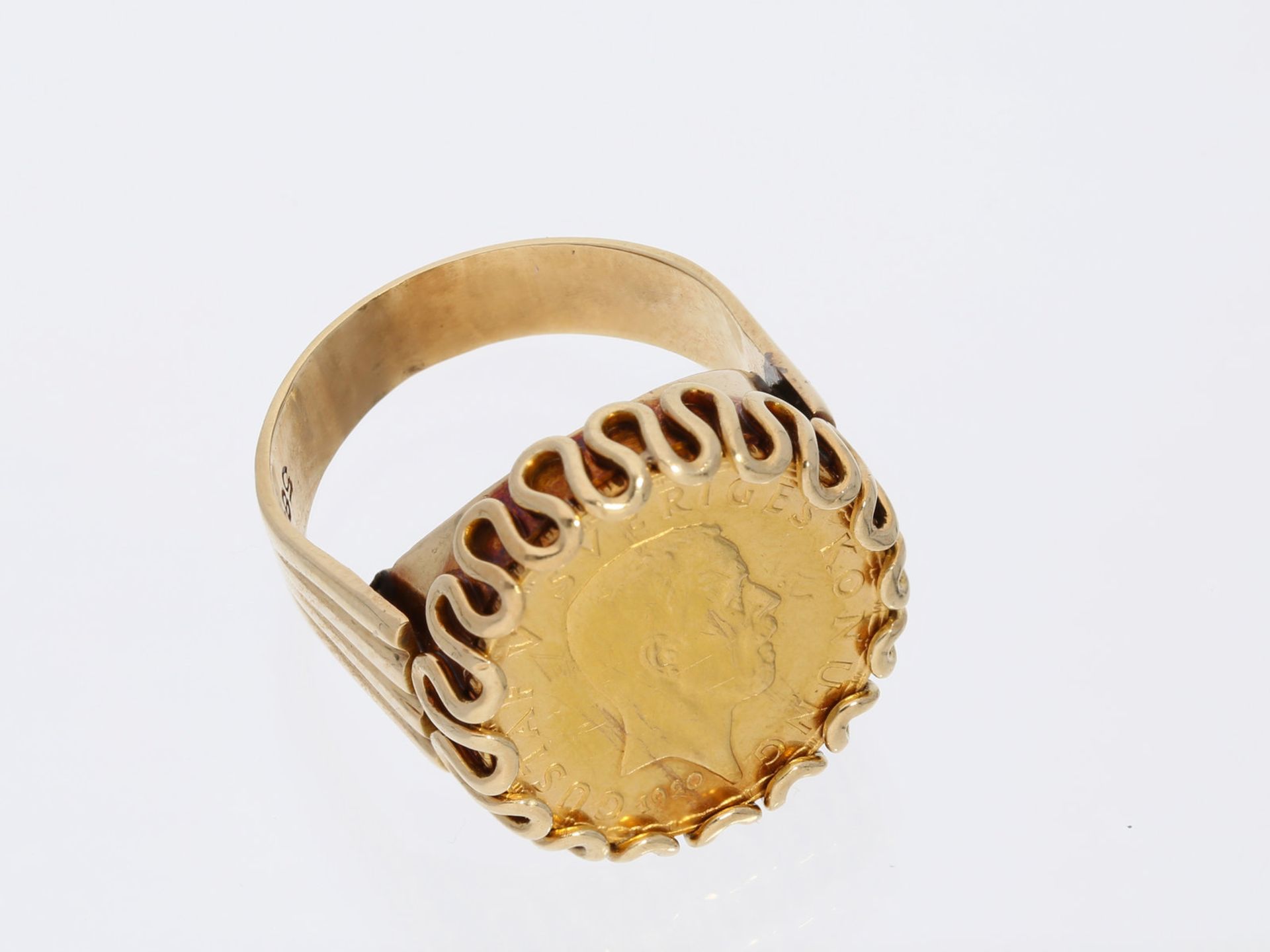 Ring: Damen-Münzring, vintage Goldschmiedearbeit, Gustaf V., 5 Kronor 1920Ca. Ø17mm, RG54, ca. 8,3g, - Bild 2 aus 2