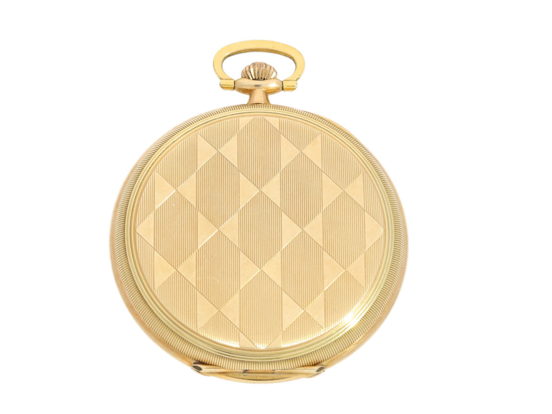 Taschenuhr: elegante und feine Art déco Goldsavonnette mit aufwändiger Gehäusedekoration, Marke - Image 2 of 4