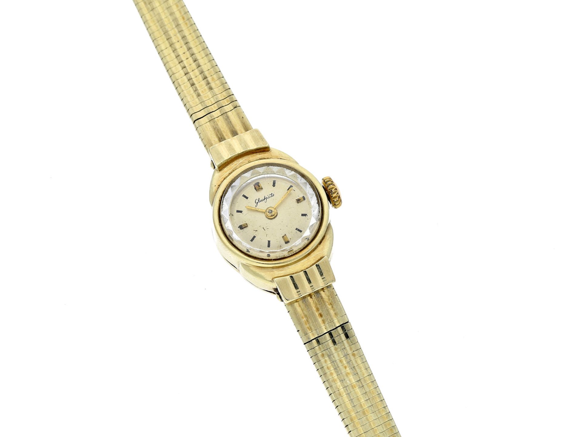 Armbanduhr: seltene goldene vintage Damenuhr, Glashütte um 1950Ca. 17cm lang, durch die flexible - Bild 2 aus 3