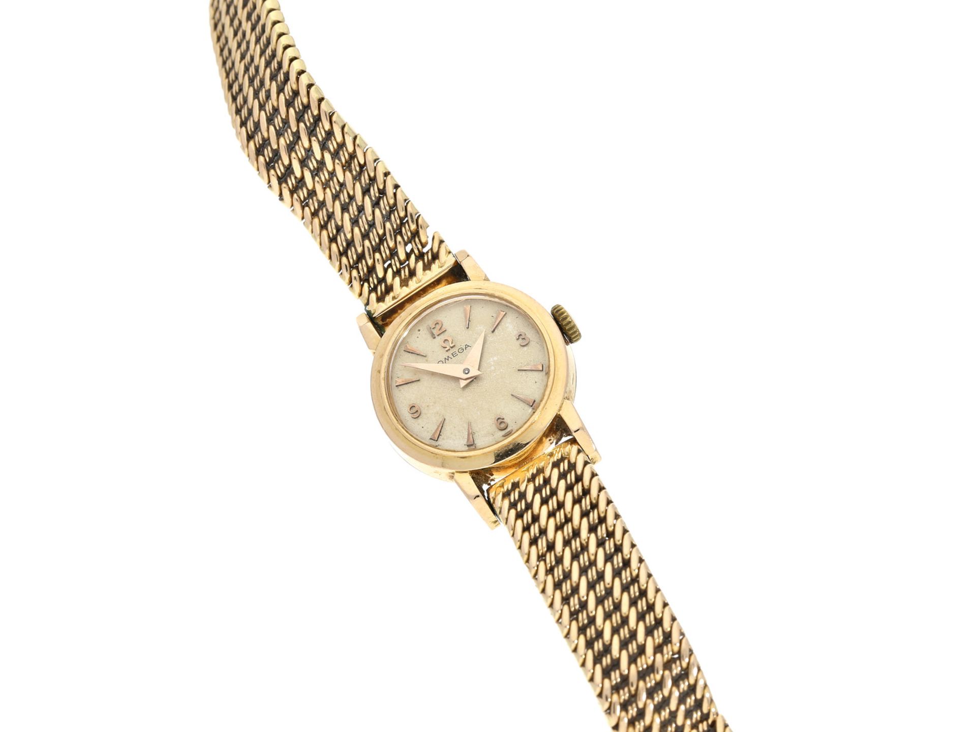 Armbanduhr: goldene vintage Damenuhr der Marke "Omega" 18K GoldCa. 19cm lang, ca. 35,7g, 18K Gold,
