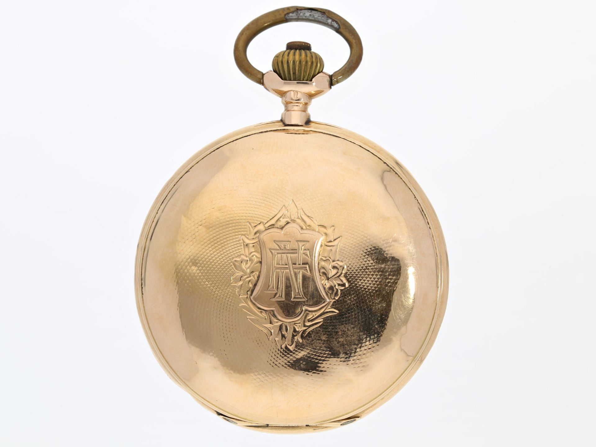 Taschenuhr: rotgoldene Savonnette, um 1900, System GlashütteCa. Ø52mm, ca. 87g, 14K Gold, alle 3 - Bild 3 aus 3