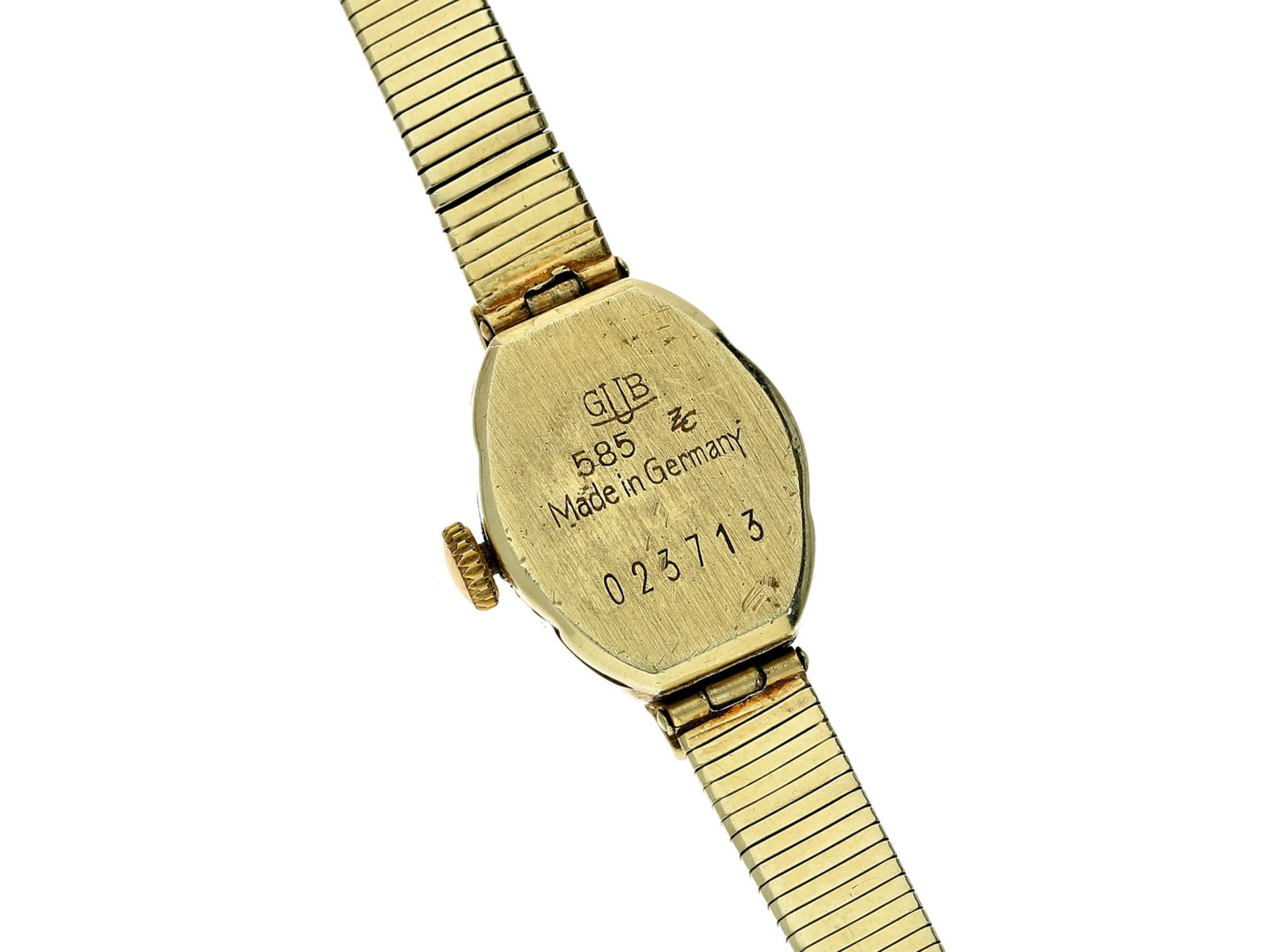 Armbanduhr: seltene goldene vintage Damenuhr, Glashütte um 1950Ca. 17cm lang, durch die flexible - Bild 3 aus 3