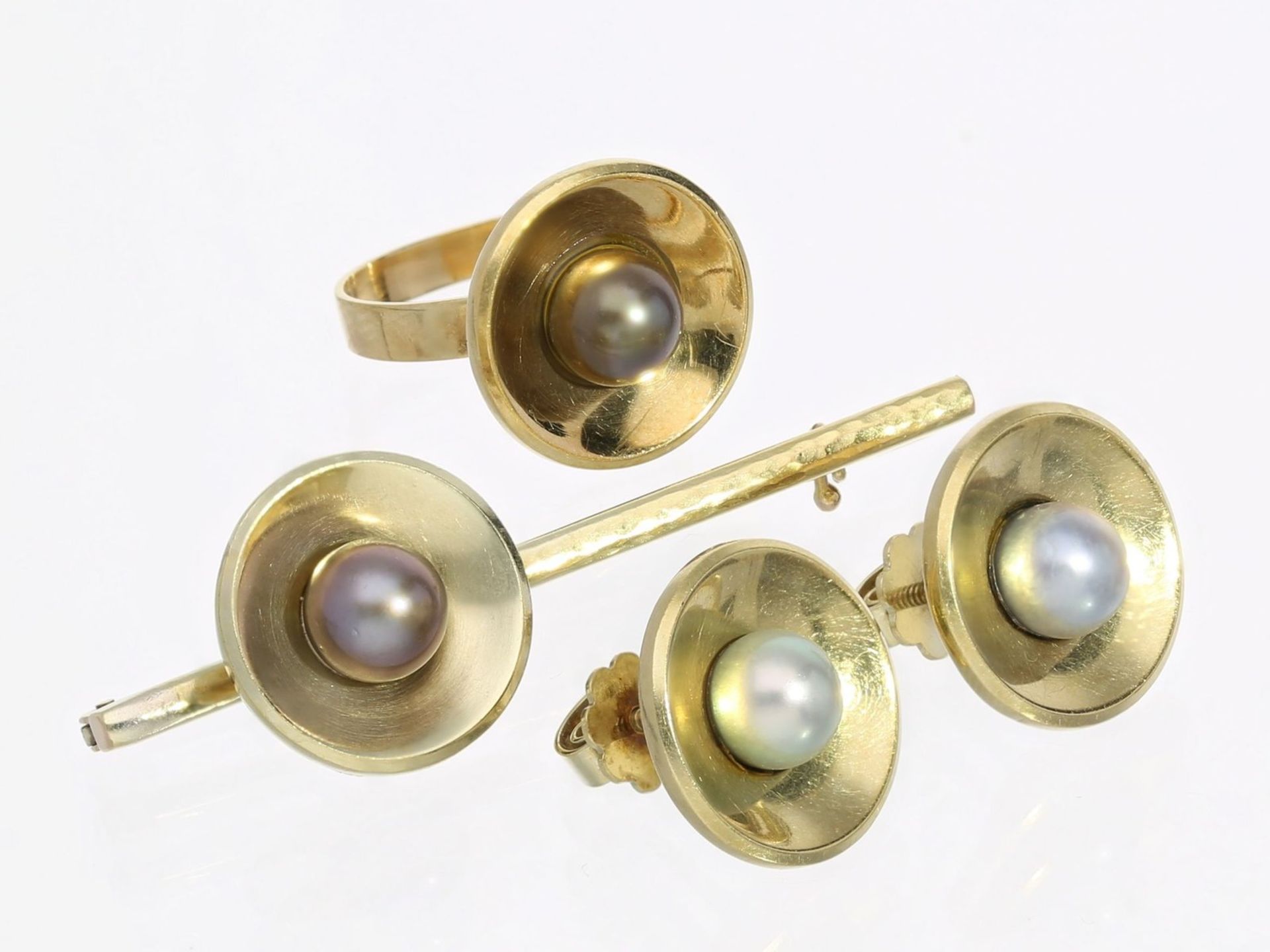 Ring/Ohrschmuck: vintage Schmuck-Set, 14K Gold1. Ring ca. Ø15mm, RG47, 14K Gold, Ringkopf ca. Ø15mm,