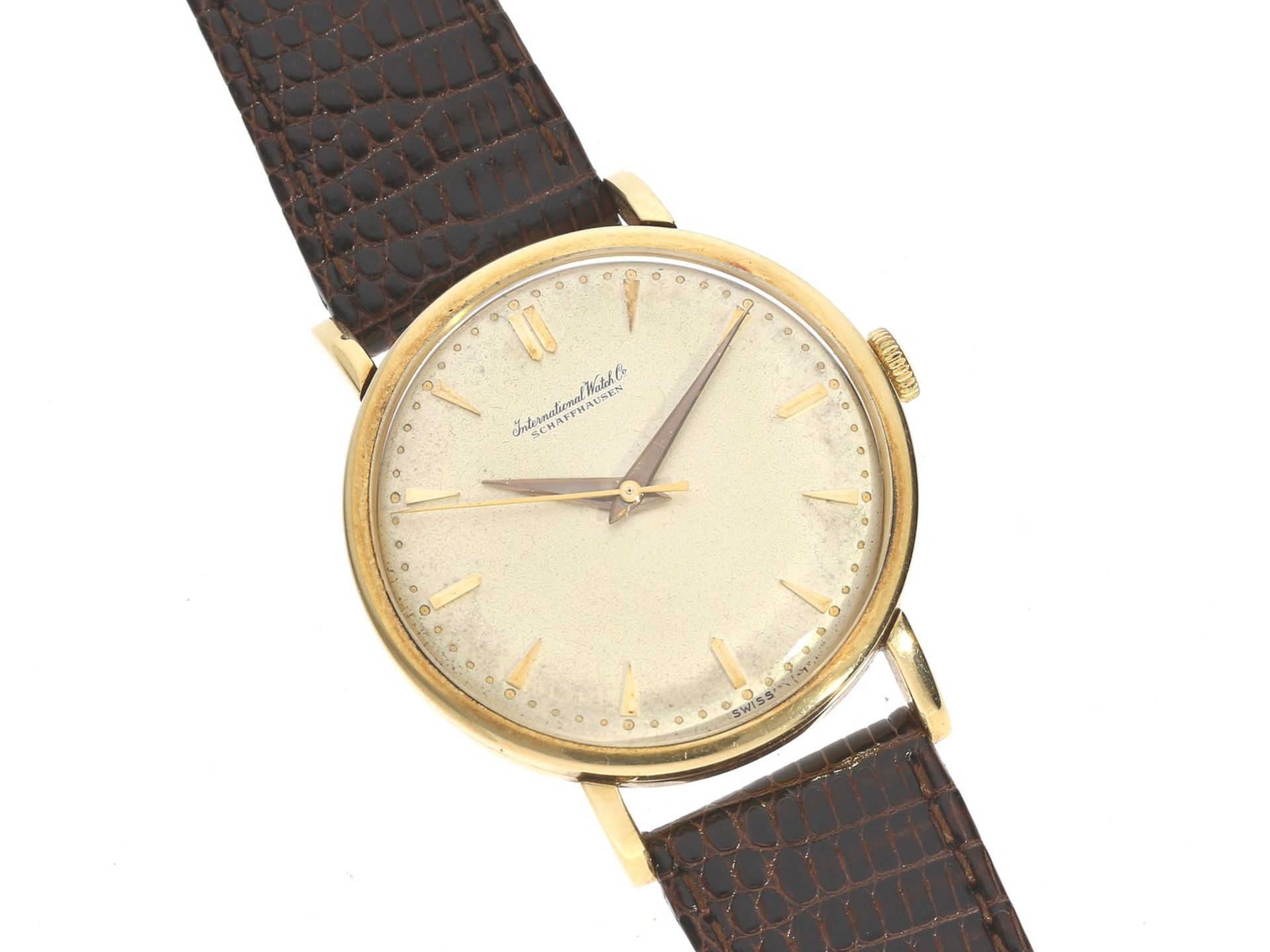 Armbanduhr: seltene, große IWC Herrenuhr mit Zentralsekunde, Schaffhausen 1954Ca. Ø35mm, 18K Gold,