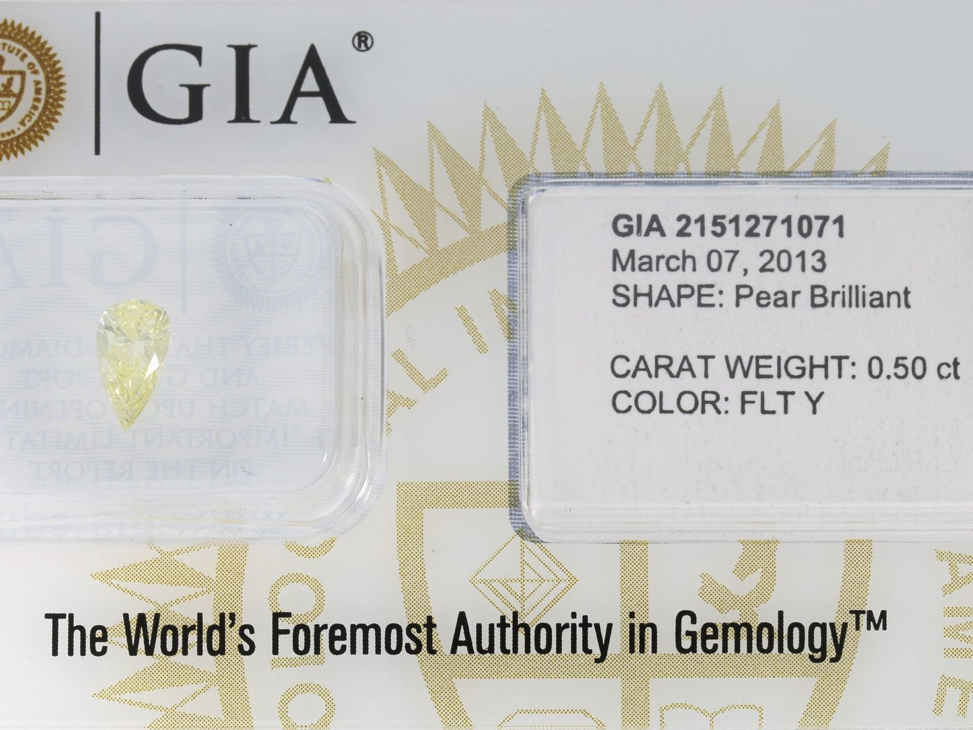 Diamant: natürlicher fancy Diamant, 0,50ct, fancy light yellow, GIA-Report7,59 x 4,13 x 2,69mm,
