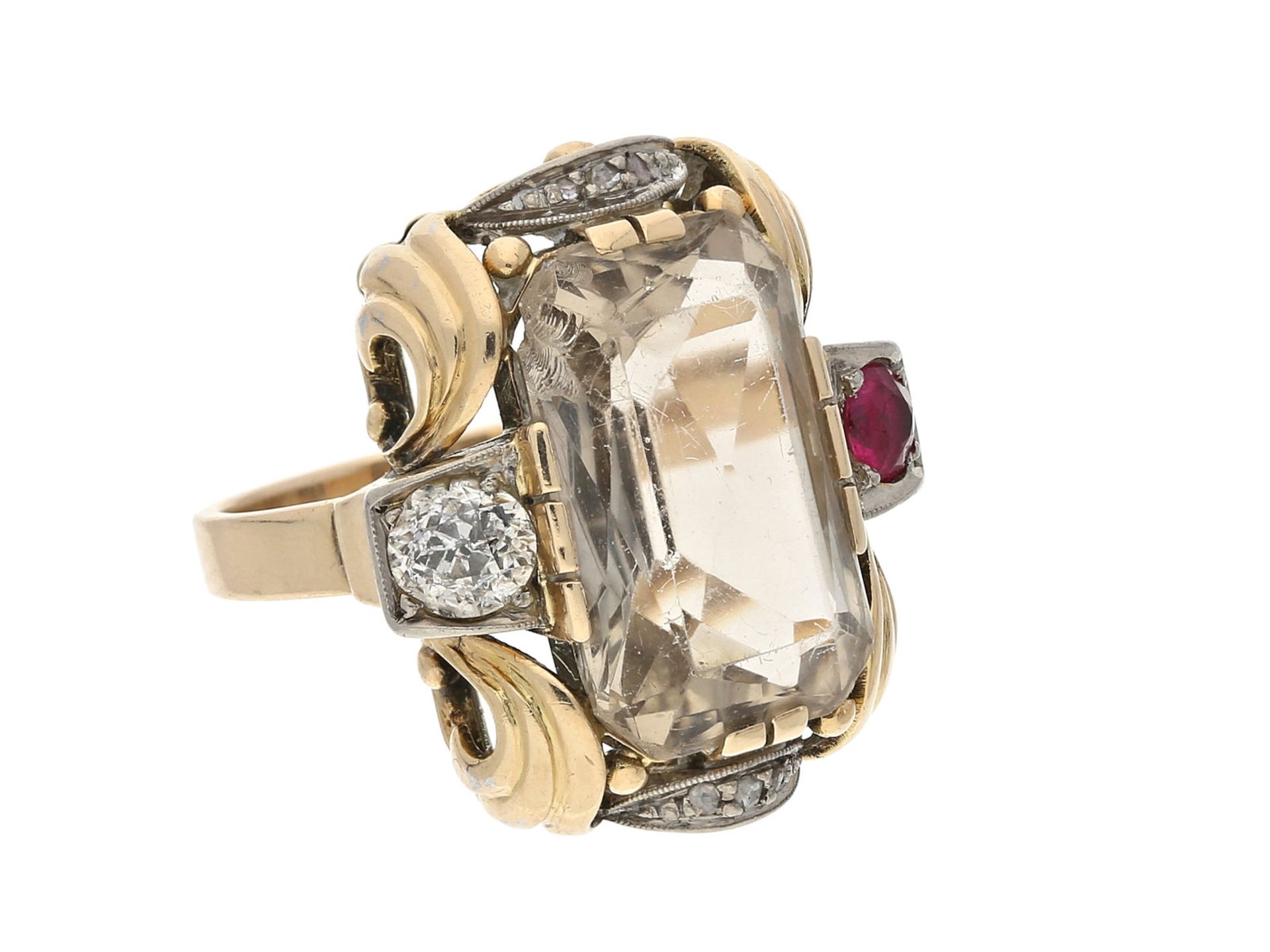 Ring: antiker, sehr schöner Damenring mit Farbsteinen und Diamantbesatz, vermutlich um 1920Ca. Ø17, - Bild 2 aus 2