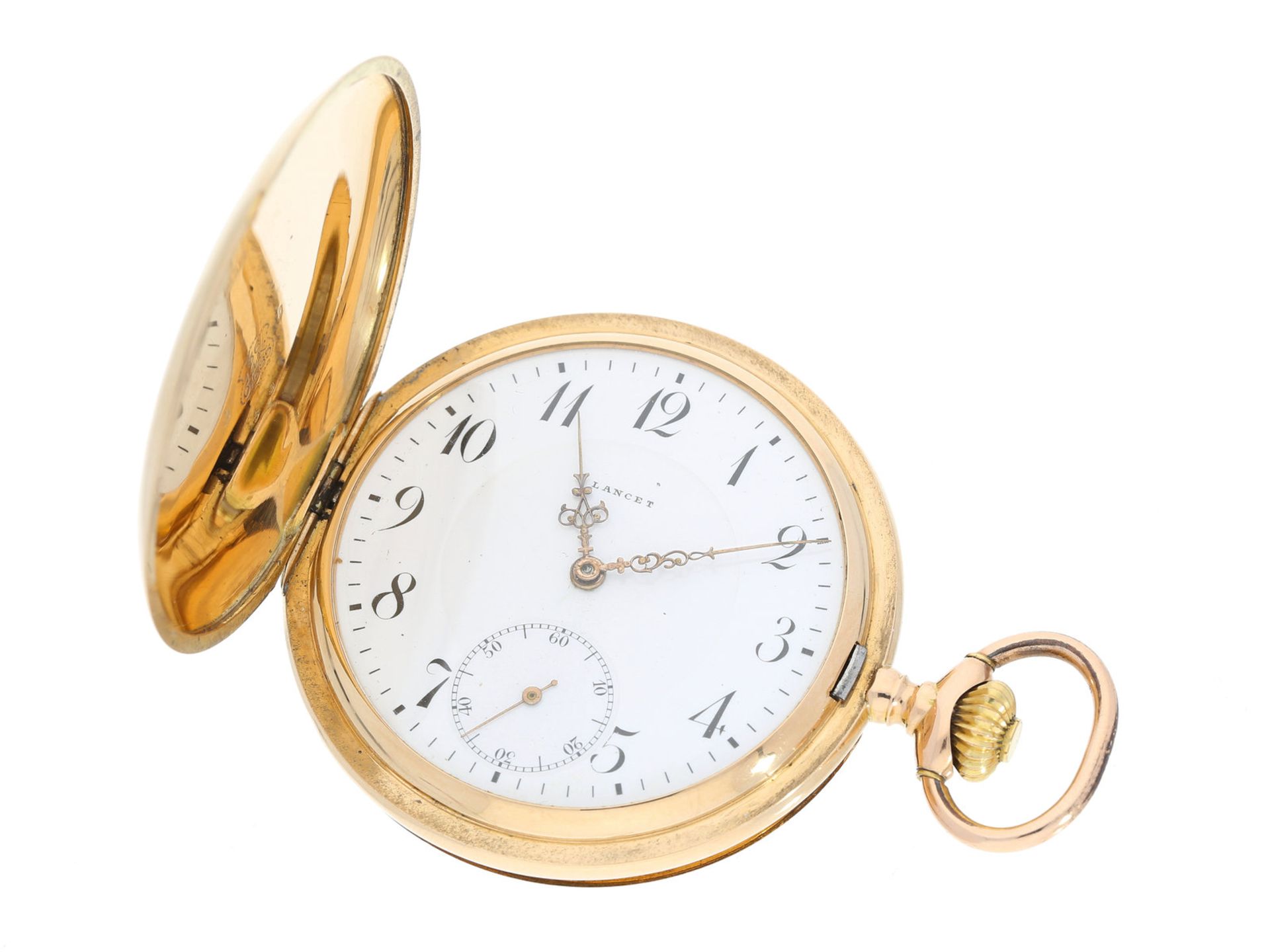 Taschenuhr: Schweizer Goldsavonnette der Marke Lancet, ca. 1915Ca. Ø52mm, ca. 85g, 14K Gold,