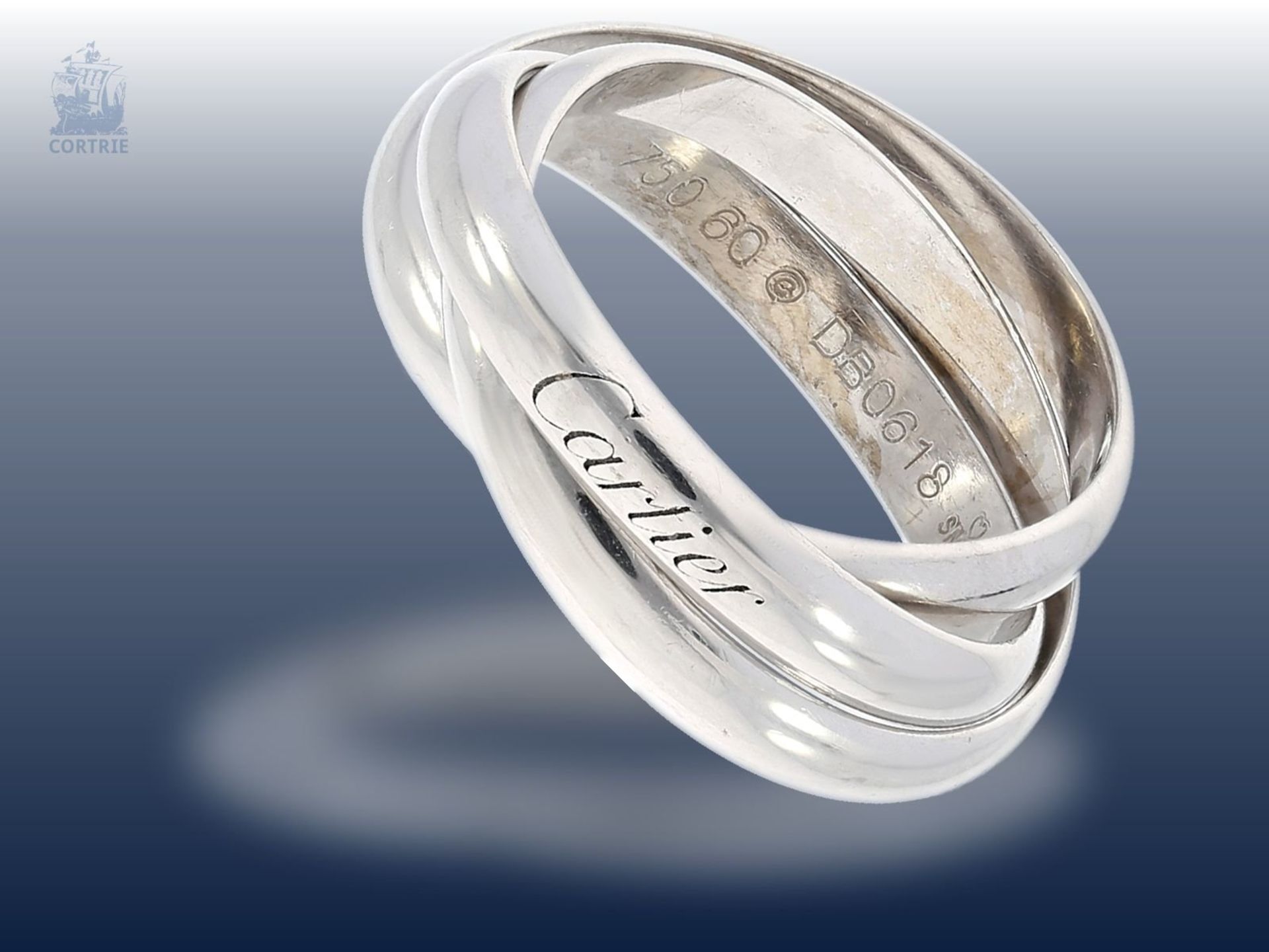 Ring: klassischer und hochwertiger Cartier Trinity-Ring in 18K WeißgoldCa. Ø19mm, RG60, ca. 11,1g,
