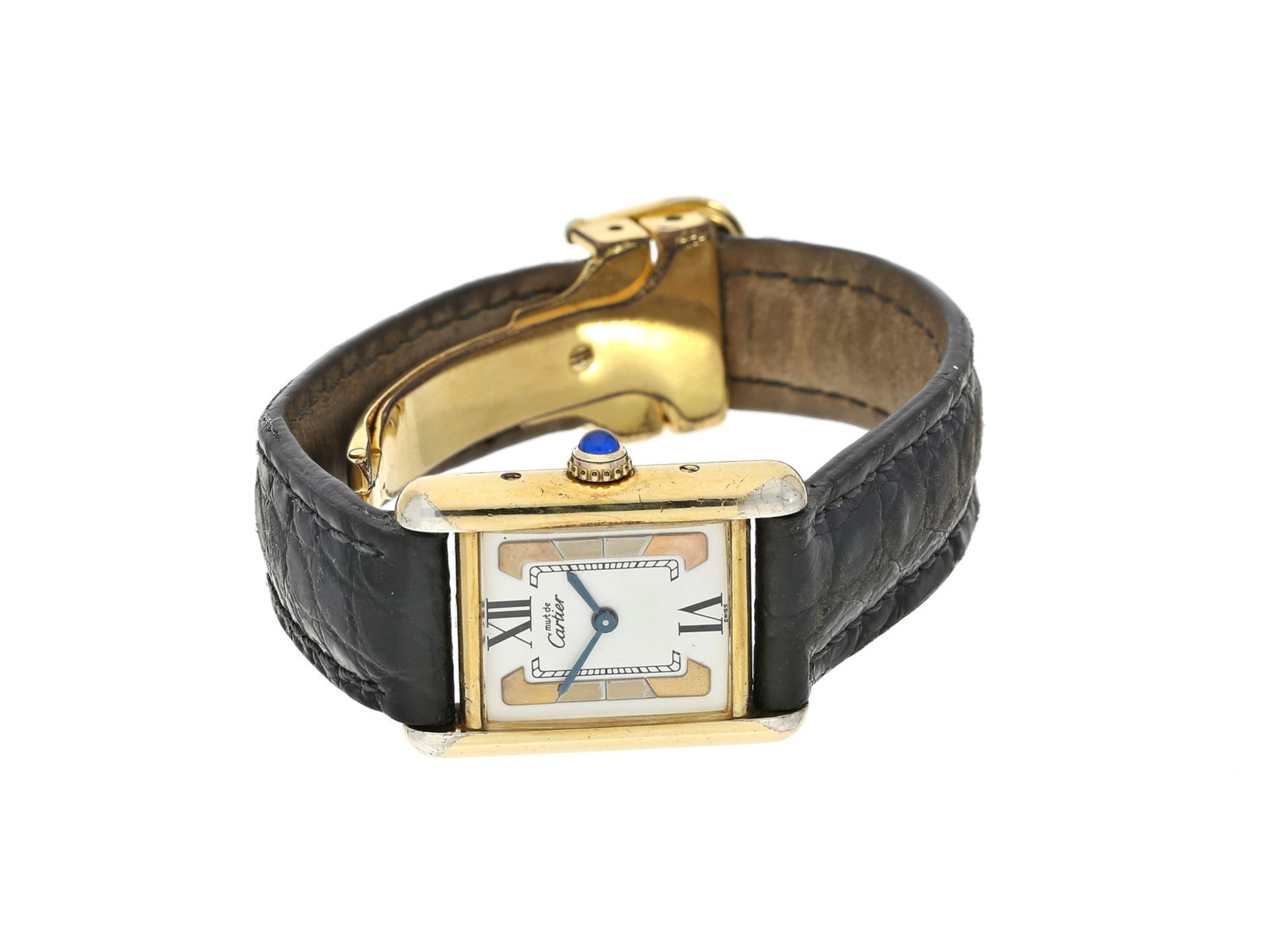 Armbanduhr: edle Damenuhr Cartier Tank Vermeil, Sonderzifferblatt "ART DECO-TRINITY" und hochwertige