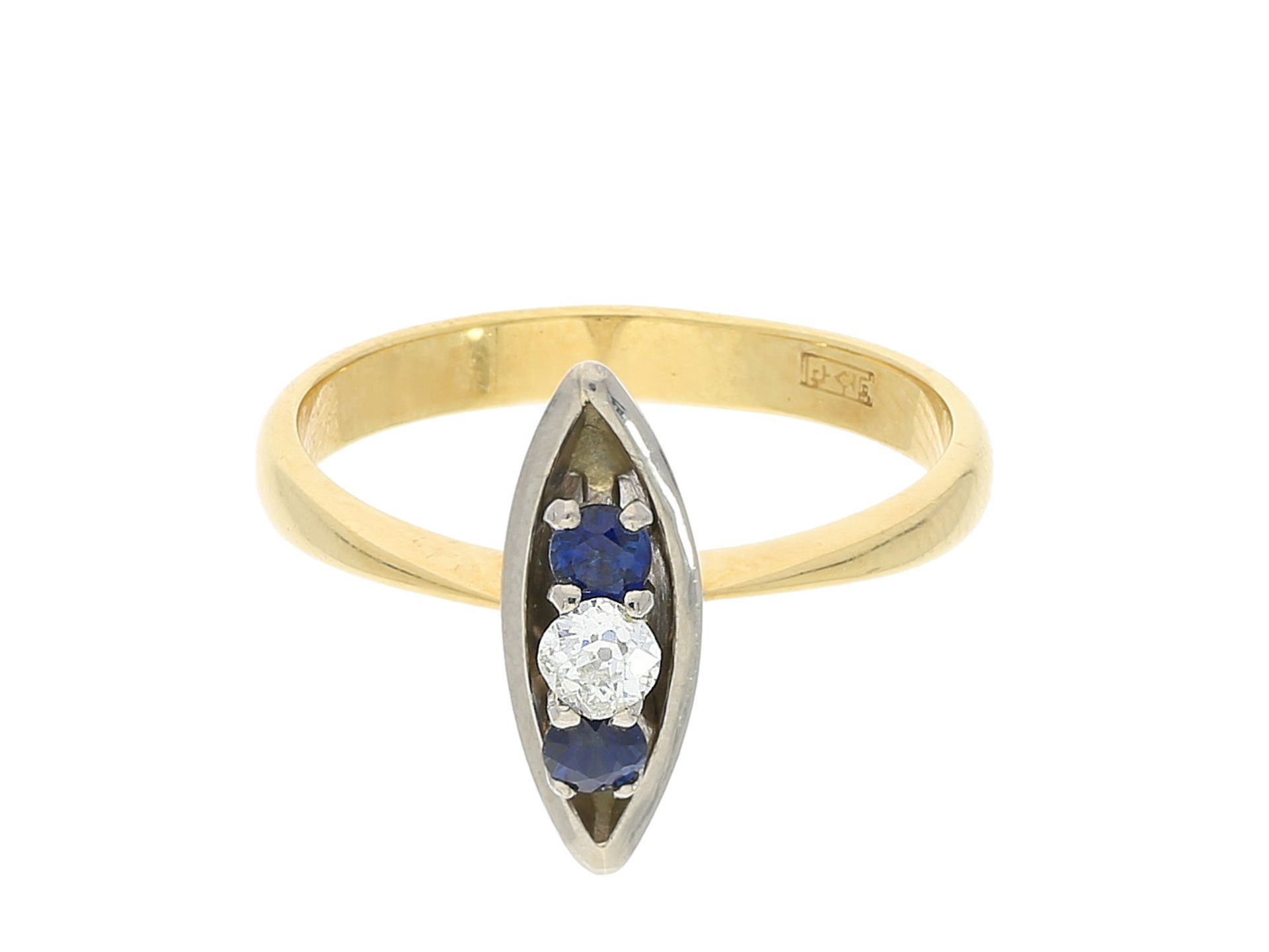 Ring: antiker russischer Saphir/Diamant-Goldschmiedering, vermutlich um 1920Ca. Ø18mm, RG56, ca. 4,