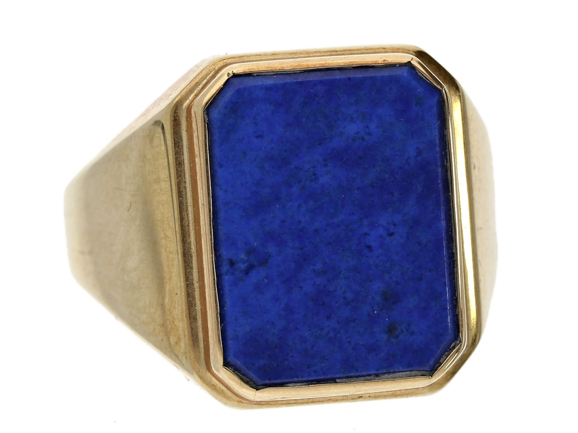 Ring: sehr massiver Herrenring mit schönem LapislazuliCa. Ø20mm, RG62, ca. 16,2g, 14K Gold, Ringkopf