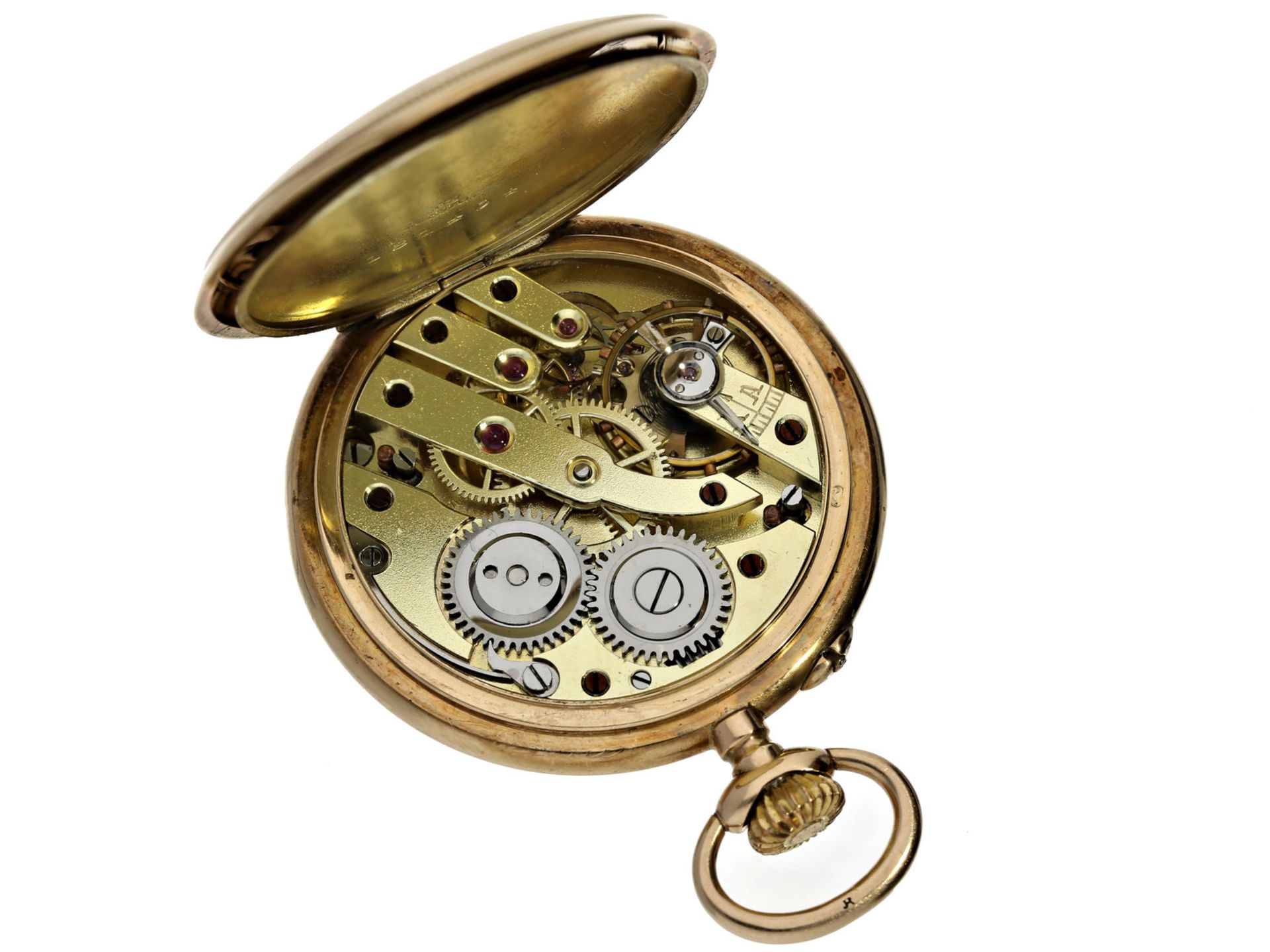 Taschenuhr/Kette: goldene, deutsche Taschenuhr/Halsuhr mit außergewöhnlich langer Goldkette, D.A. - Bild 2 aus 3