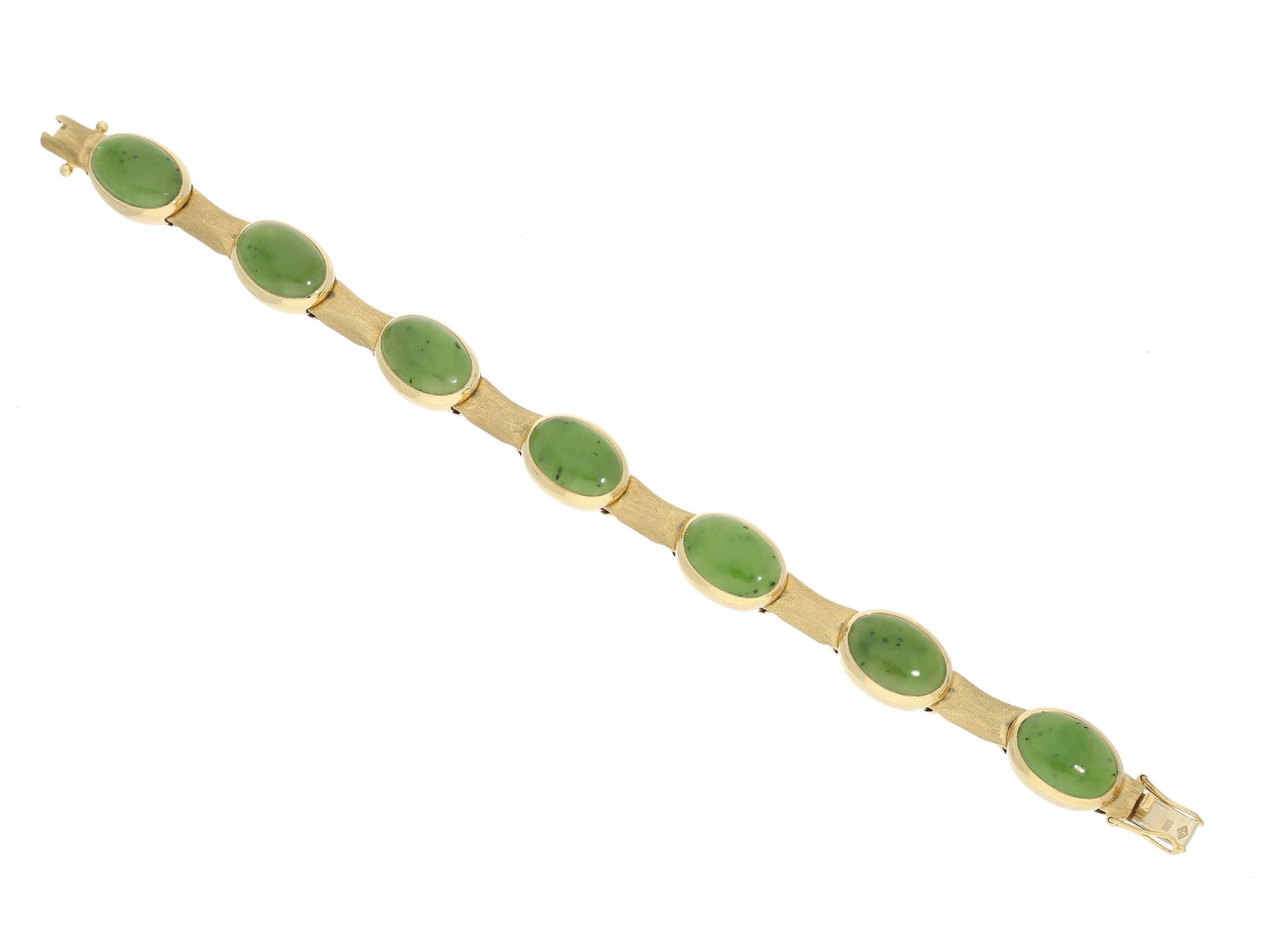 Armband: vintage Goldschmiedearmband mit großen Nephrit-Jade-Cabochons, 14K GoldCa. 19cm lang ,