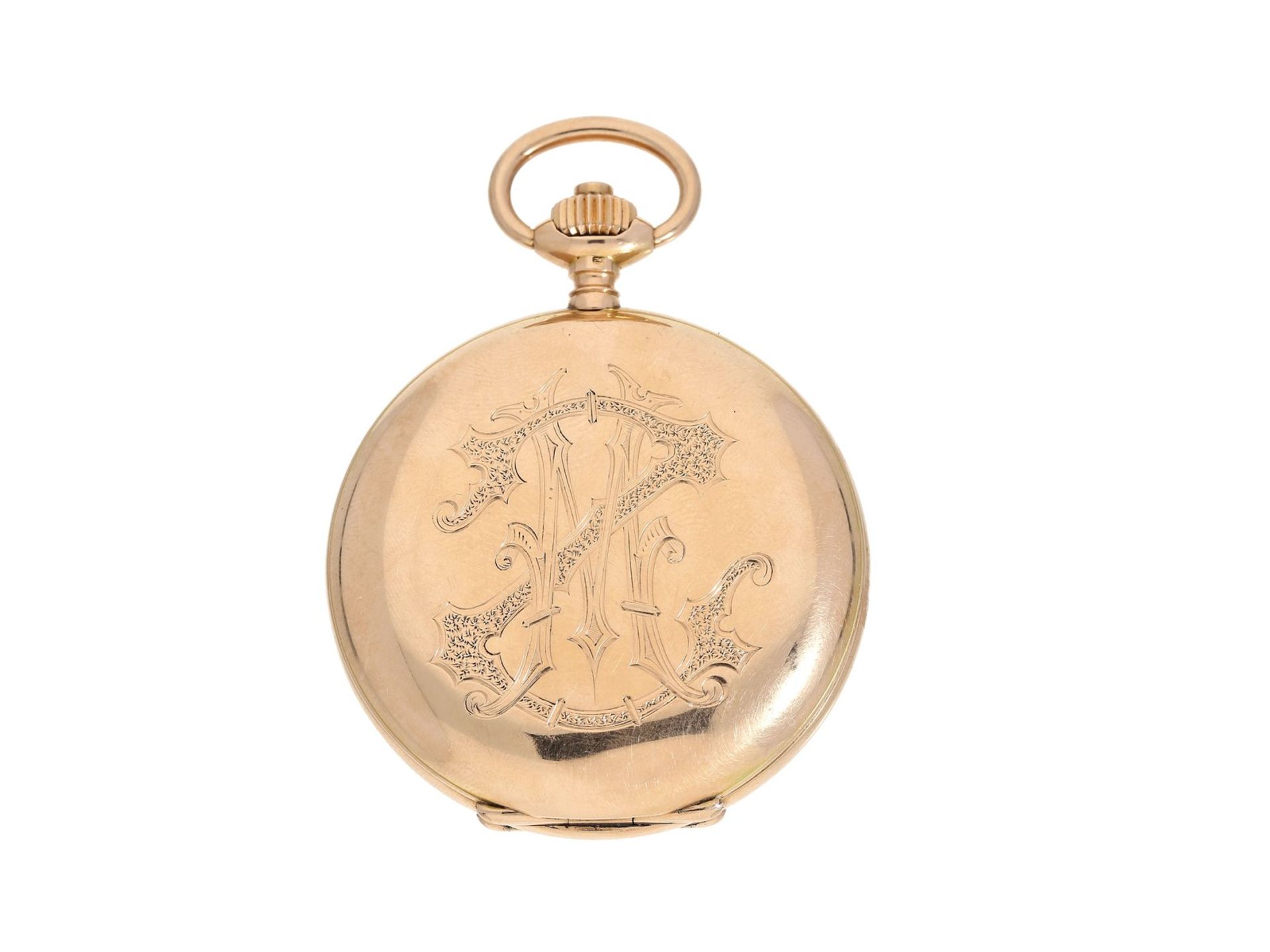 Taschenuhr: feine rotgoldene Savonnette, Uhrenfabrik Union Glashütte, um 1900Ca. Ø50mm, ca. 85g, 14K - Bild 2 aus 3
