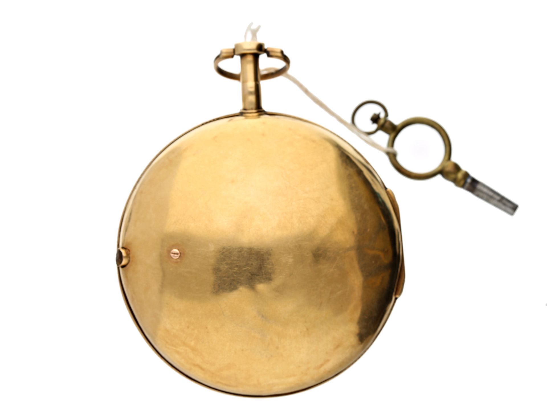 Taschenuhr: große und schwere französische Spindeluhr, um 1800,18K Gold, Romilly a Paris No. 4582Ca. - Bild 3 aus 3