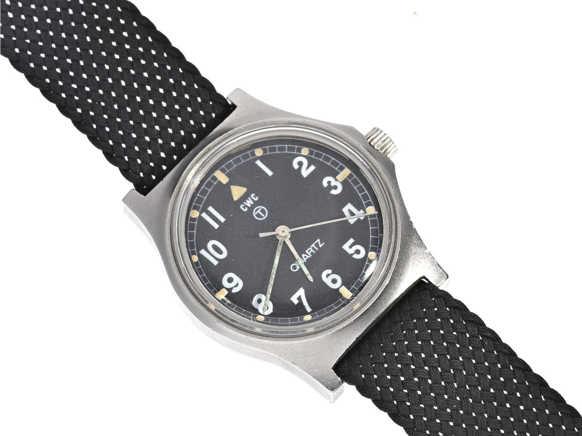 Armbanduhr: militärische Herrenuhr CWC G10, "made for the Royal Navy", ca.1980Ca. Ø35mm, Stahl,