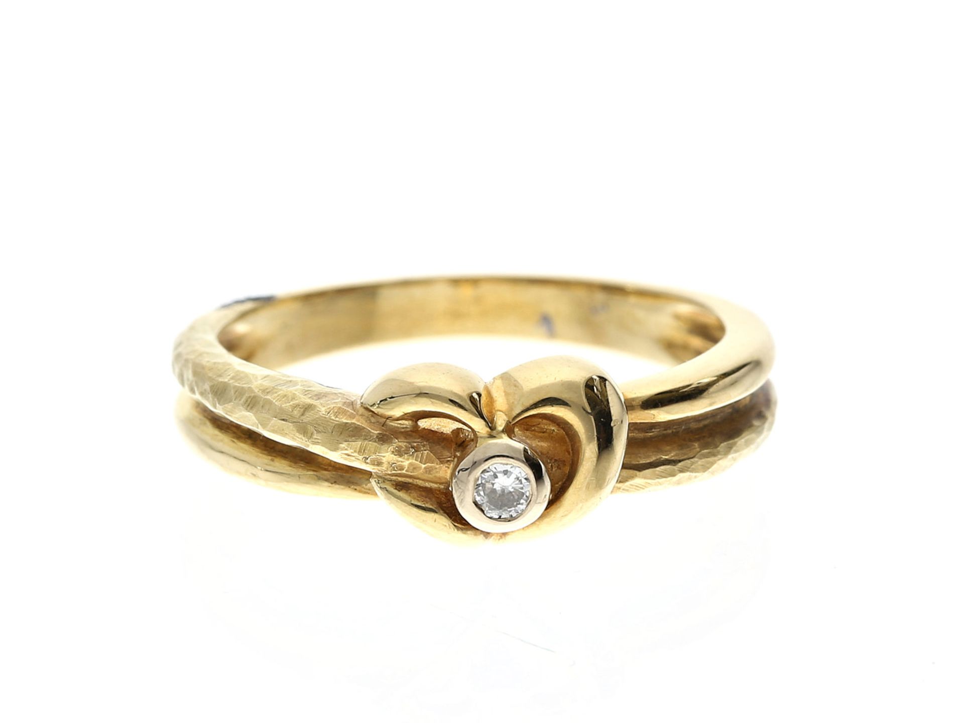Ring: außergewöhnlicher vintage Brillant-Goldschmiedering Motiv "Herz"Ca. Ø16,5mm, RG52, ca. 3,4g,