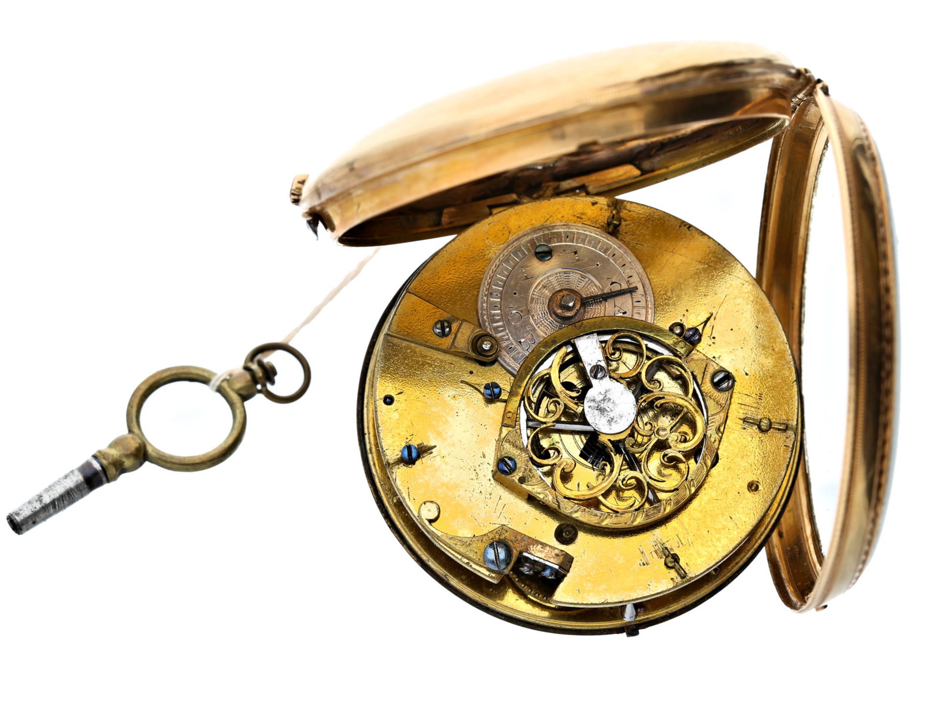 Taschenuhr: große und schwere französische Spindeluhr, um 1800,18K Gold, Romilly a Paris No. 4582Ca. - Bild 2 aus 3