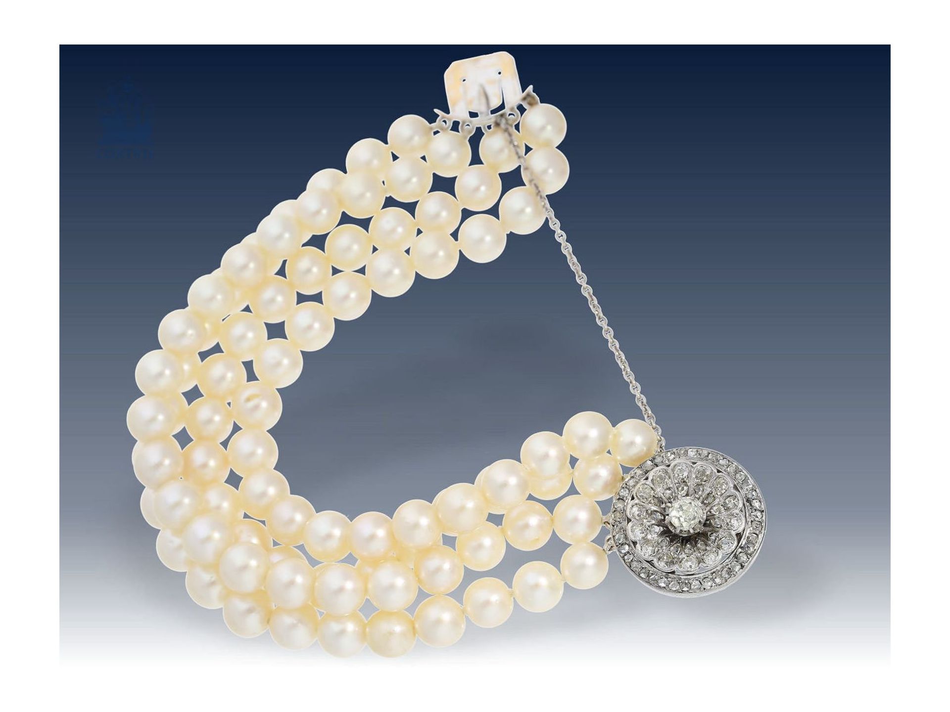Armband: hochwertiges Akoya-Perlen-Armband mit antiker, wertvoller DiamantschließeCa. 17cm lang, ca.